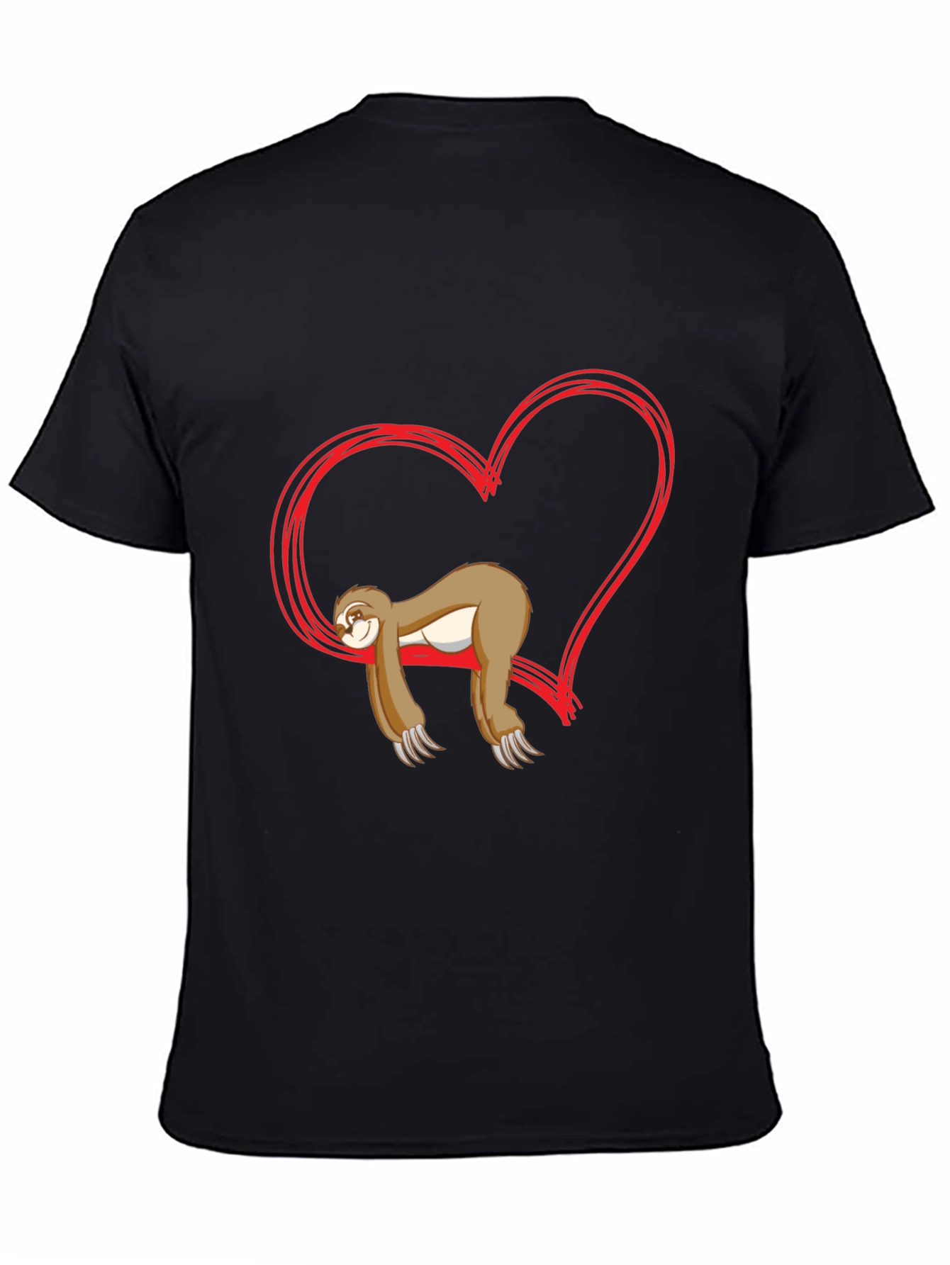 Black Sloth Heart Graphic Tee - Relaxed Fit Cotton T-Shirt view 4