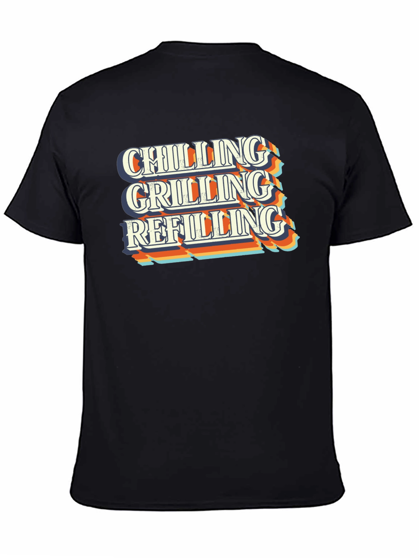 Black Chilling Grilling Refilling Men's Black T-Shirt view 4
