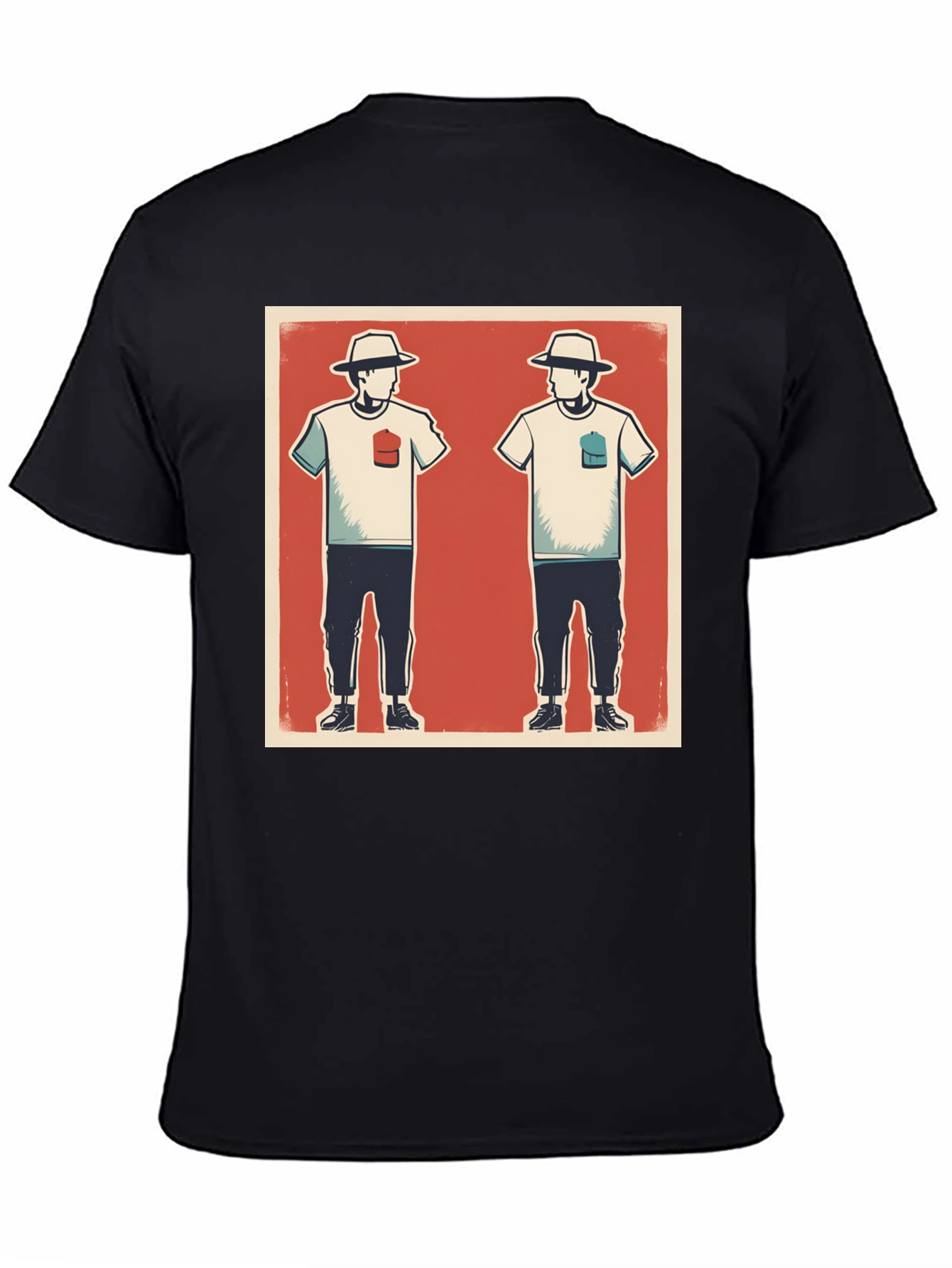 Black Retro Graphic T-Shirt with Illustrated Design view 4