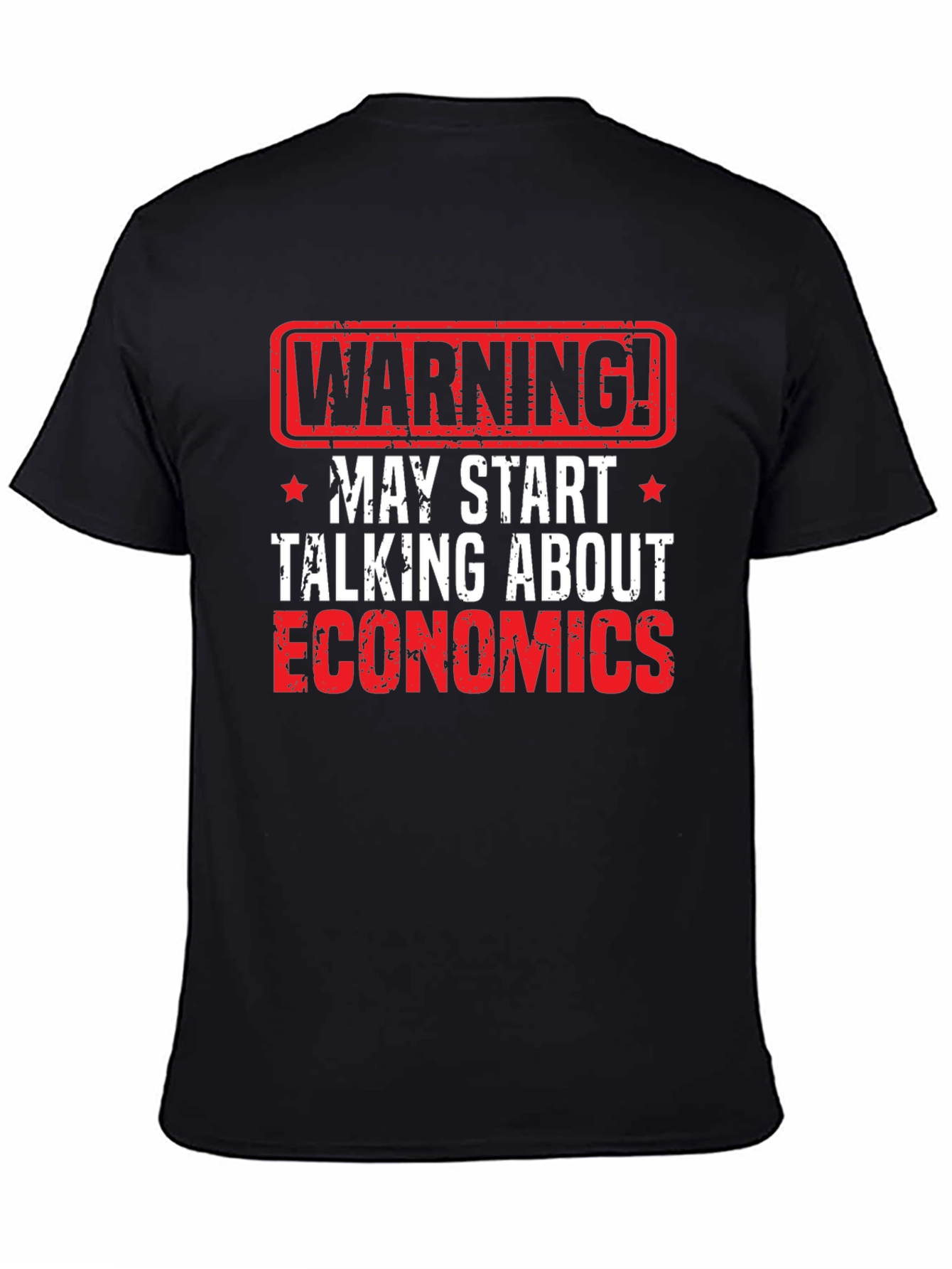 Black Warning Economics T-Shirt - Funny Geek Tee view 4