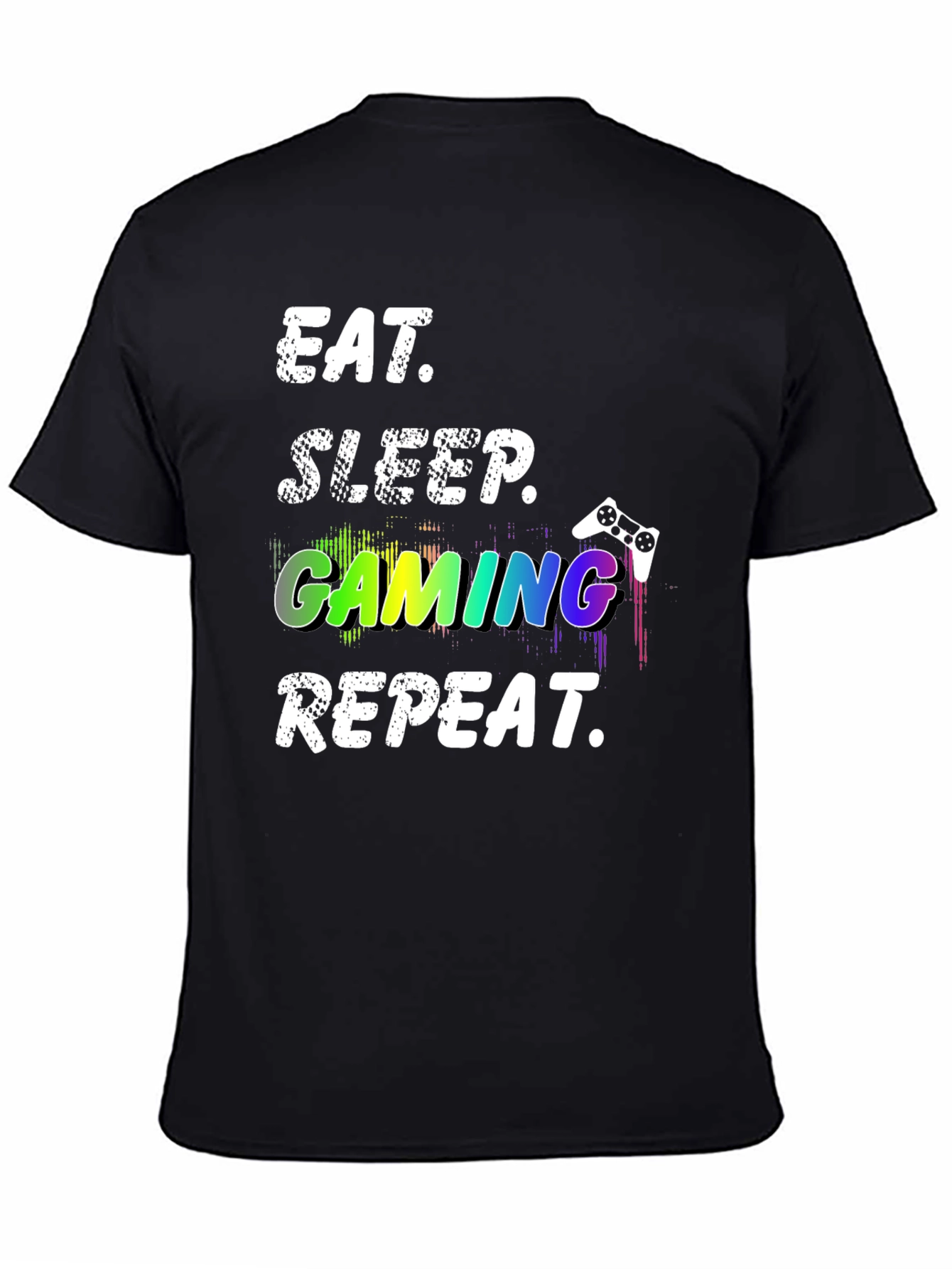 Black Eat Sleep Gaming Repeat Black T-Shirt view 4