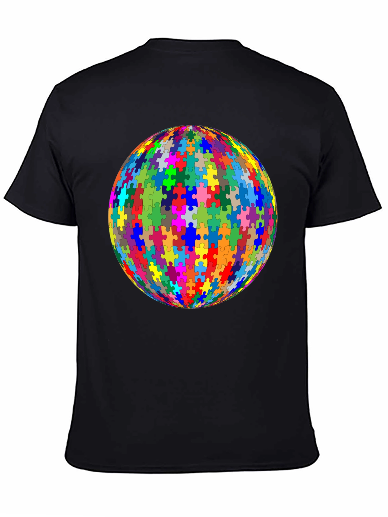 Black Puzzle Piece Sphere Graphic Tee - Black Cotton Casual Shirt view 4