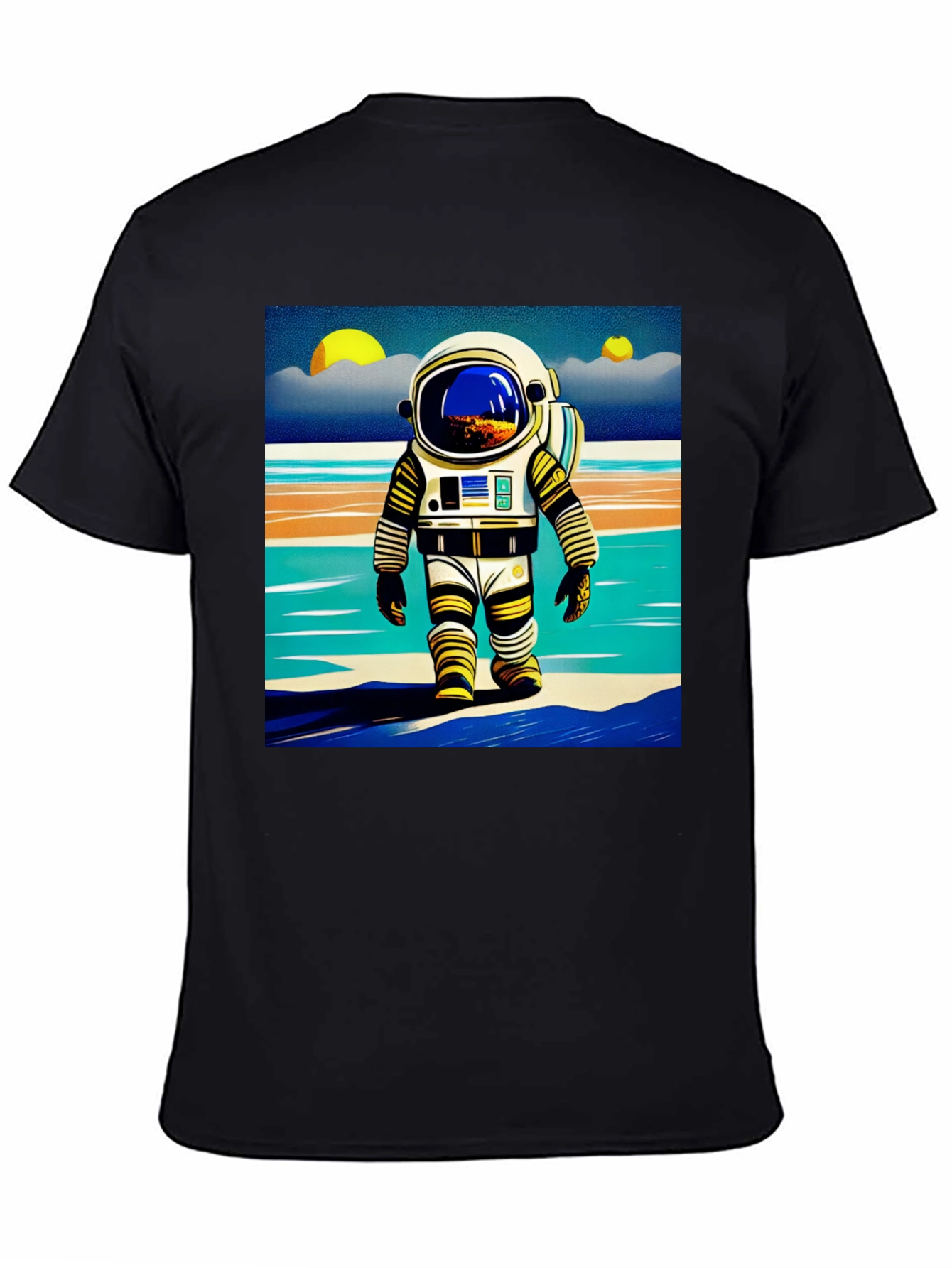 Black Astronaut Beach T-Shirt - Retro Space Adventure Tee view 4