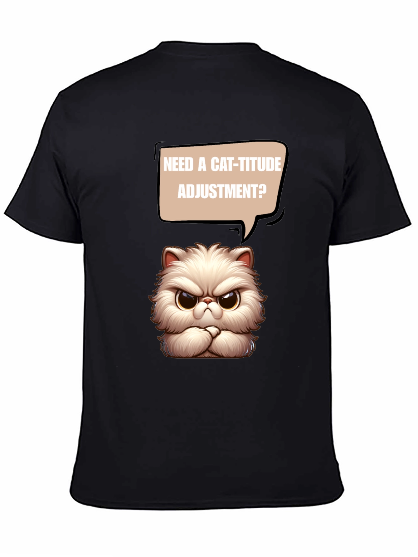 Black Cat-itude T-Shirt - Funny Grumpy Cat Design view 4
