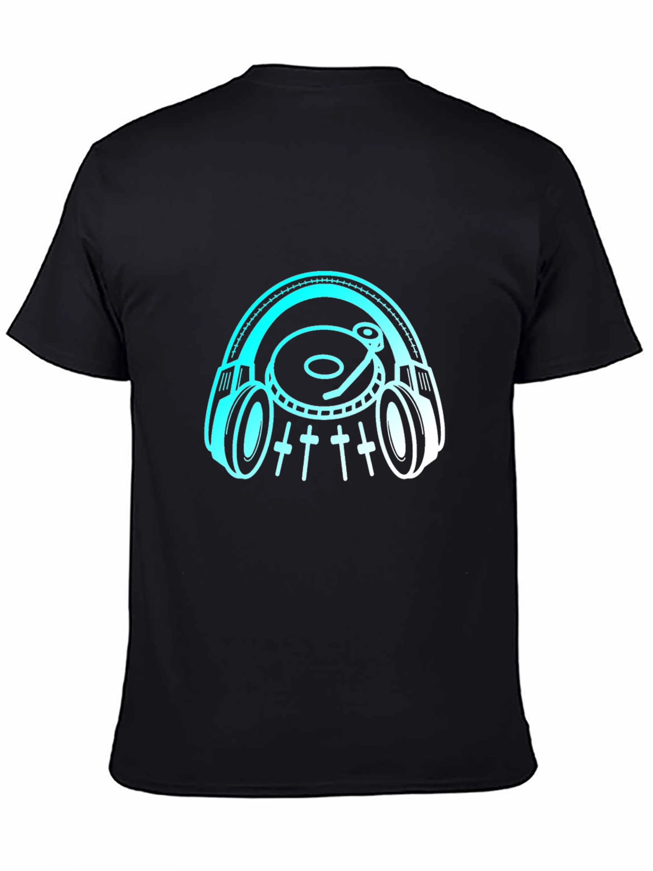 Black DJ Headphones & Turntable Black T-Shirt view 4