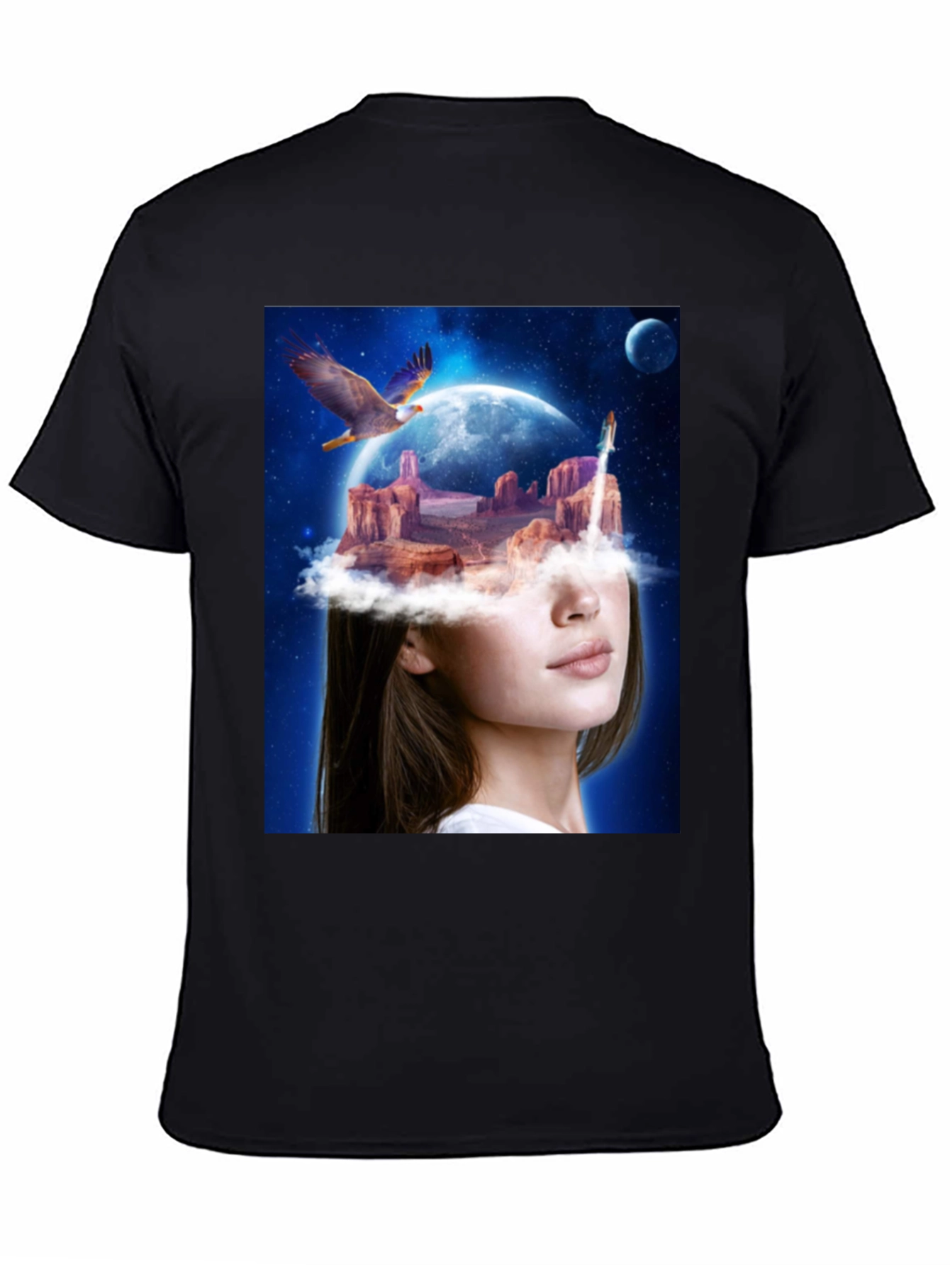 Black Surreal Dreamscape Graphic Tee - Unique Artistic T-Shirt view 4