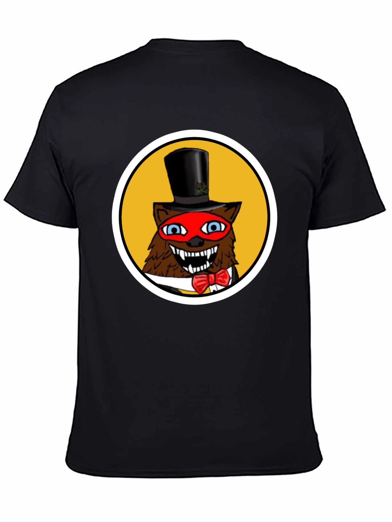 Black Cartoonish Wolf Graphic Tee - Novelty T-Shirt view 4