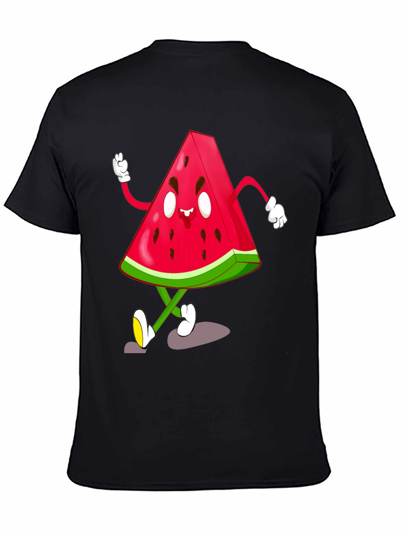 Black Watermelon Cartoon Graphic Black T-Shirt view 4
