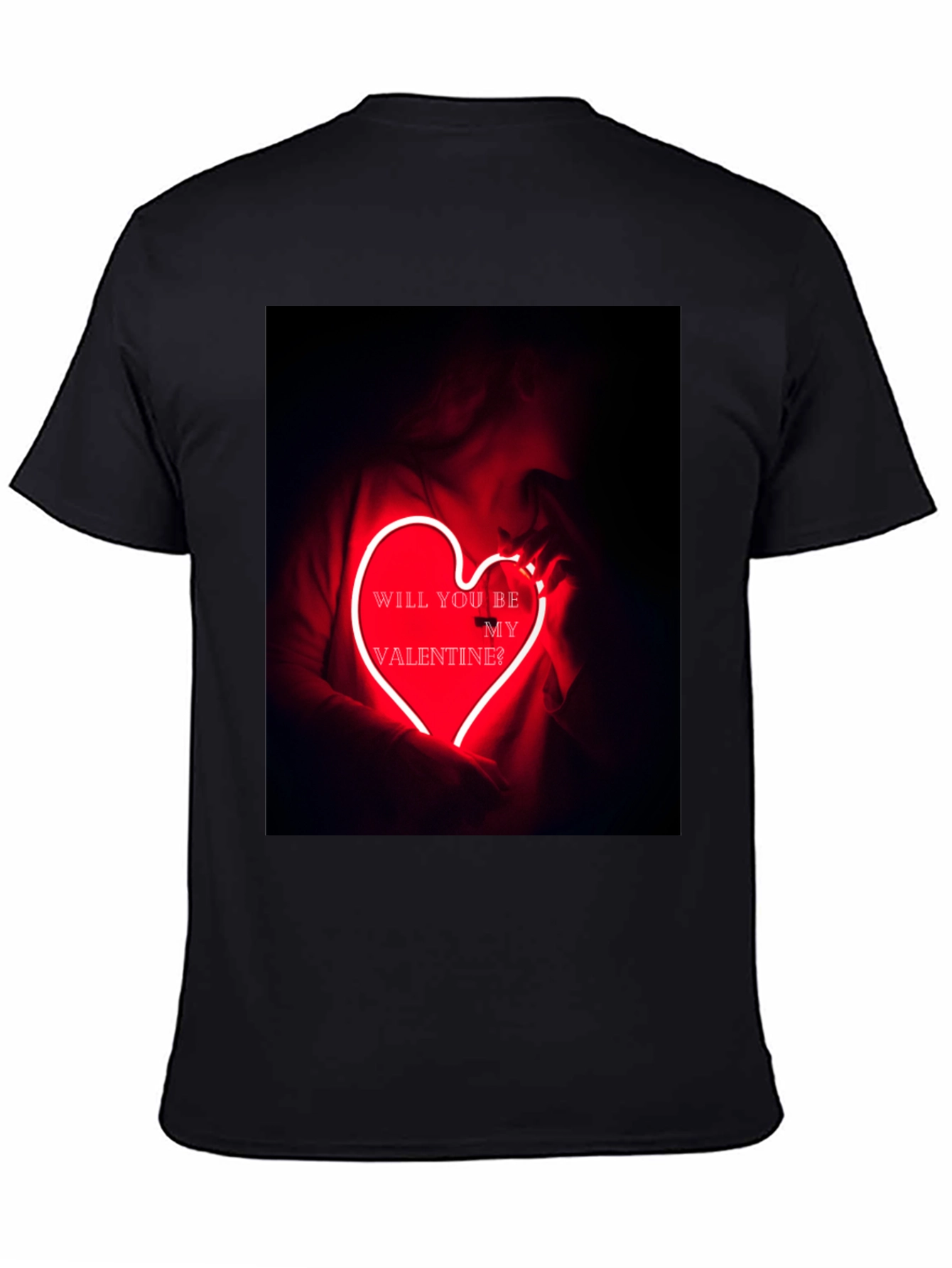 Black Valentine's Day Graphic Tee - Neon Heart T-Shirt view 4