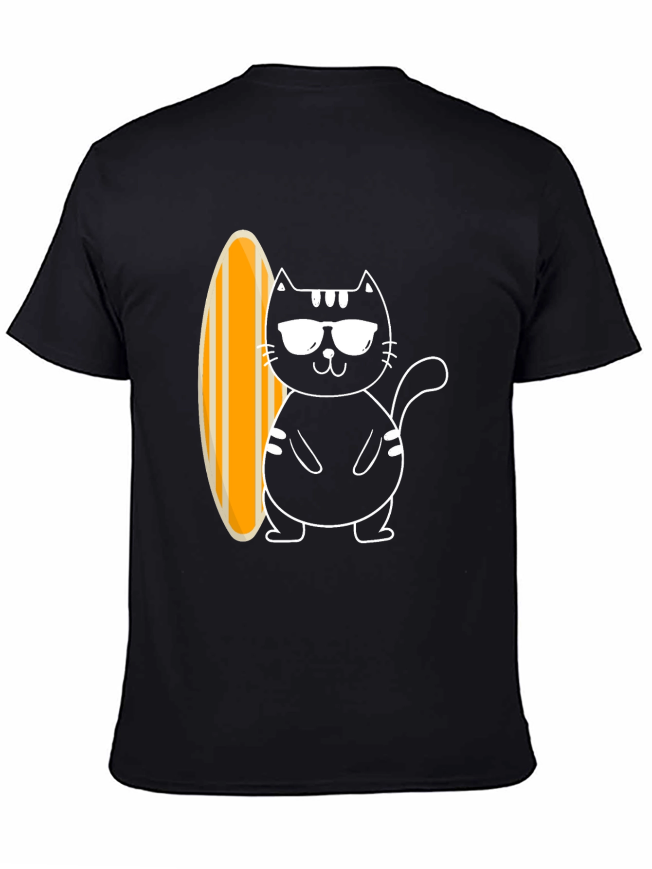 Black Cool Cat Surfboard Graphic Tee - Black Cotton T-Shirt view 4