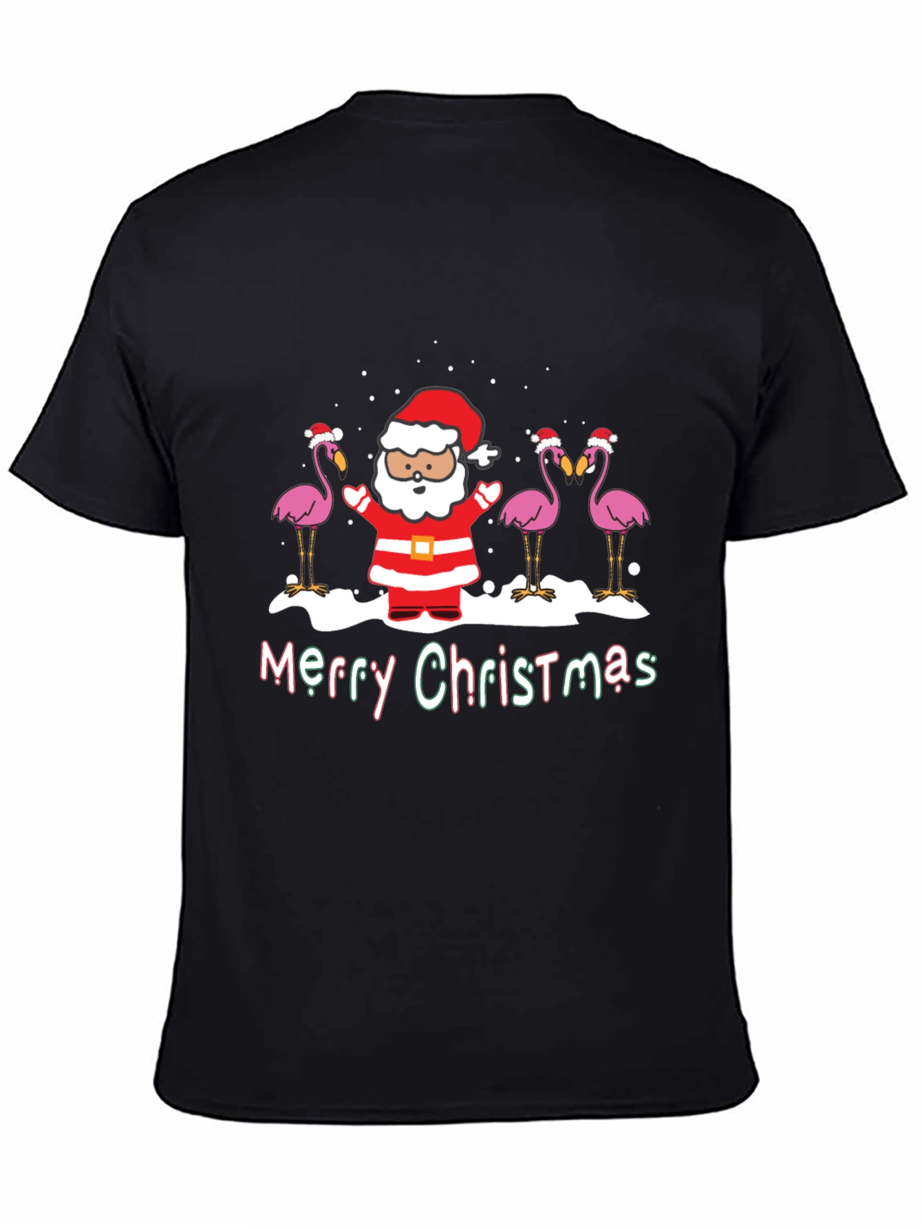 Black Merry Christmas Flamingo Santa Graphic Tee view 4
