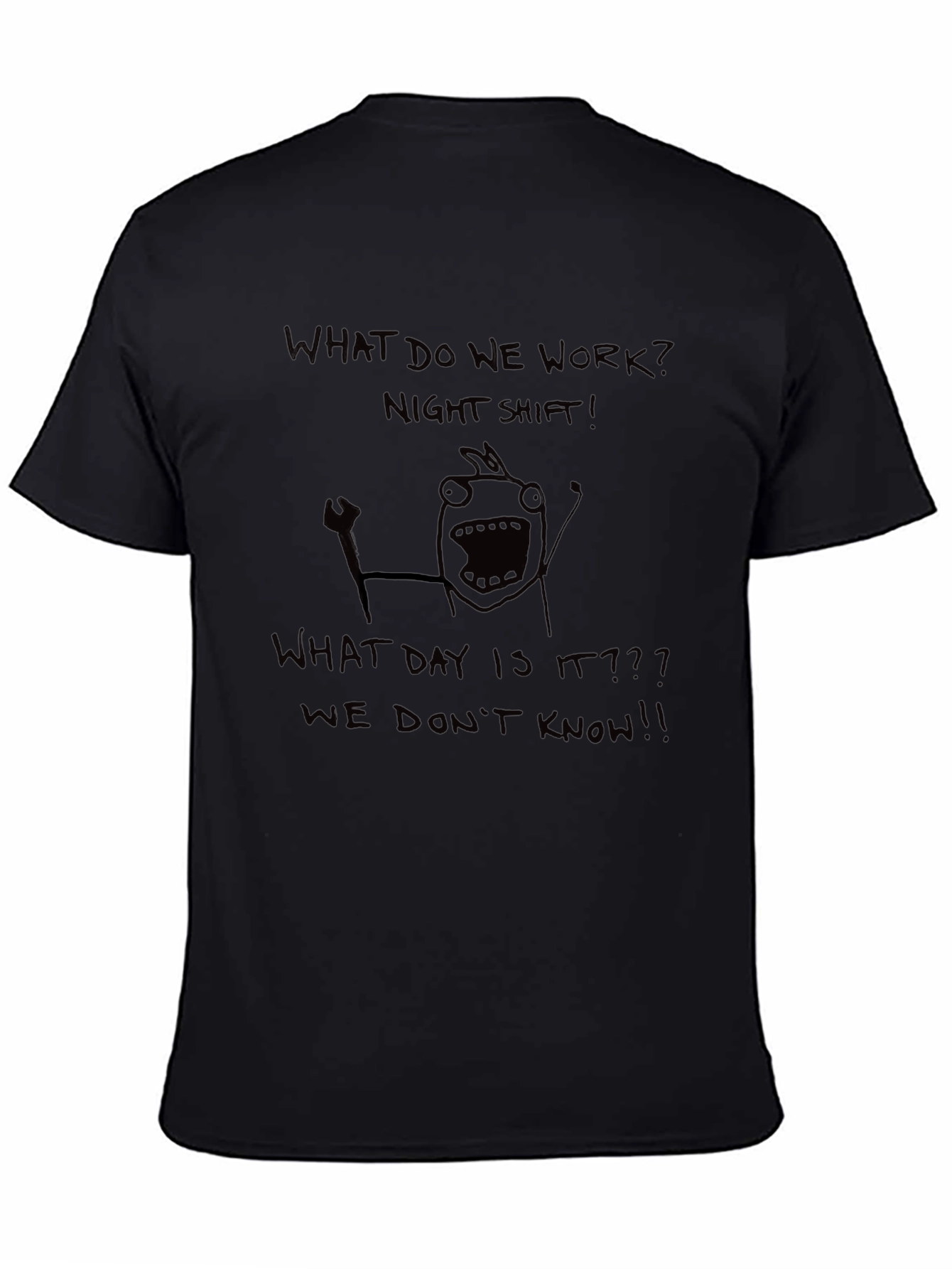 Black Night Shift Crew Tee - Funny Graphic T-Shirt view 4