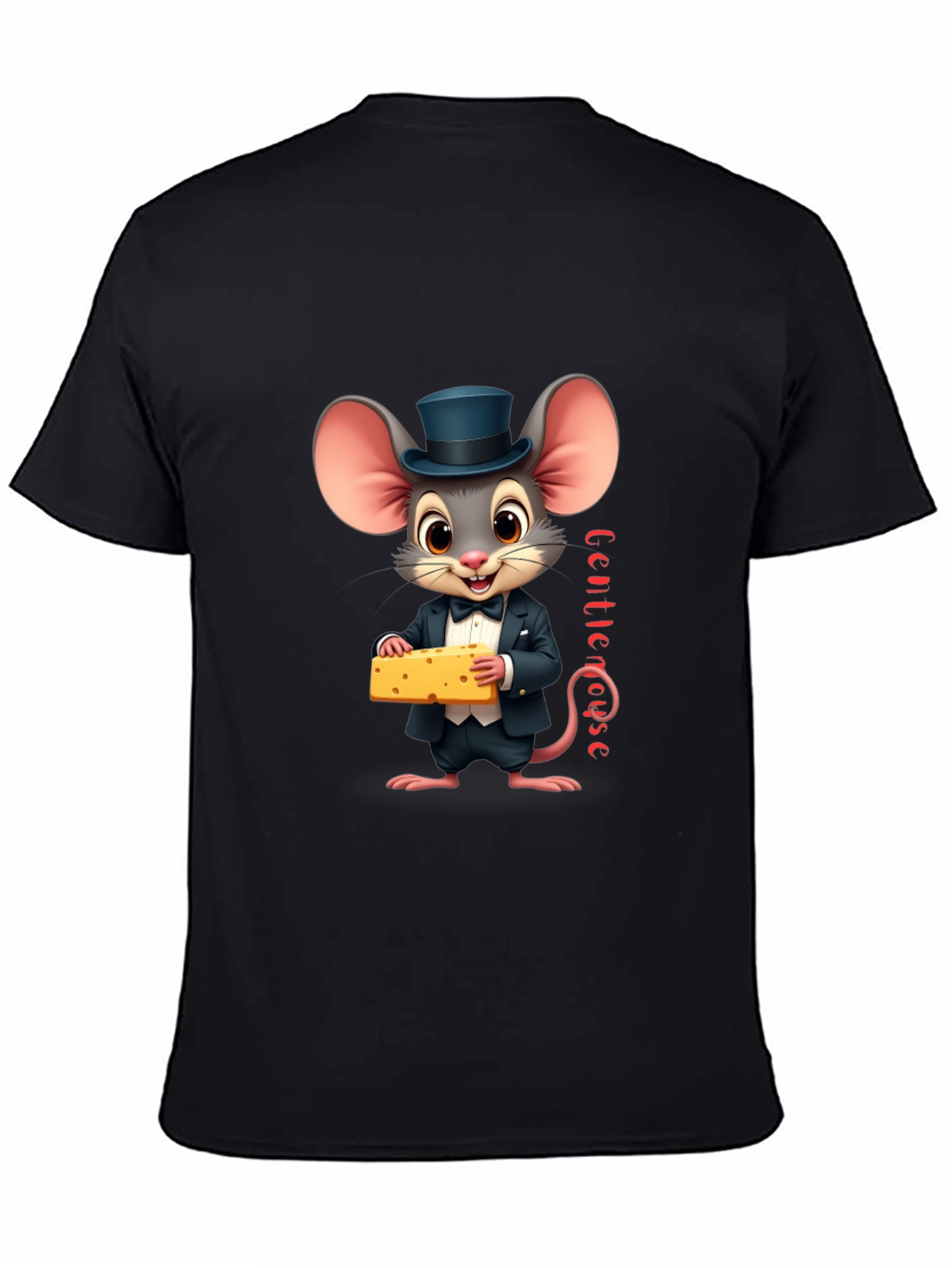 Black Gentle Mouse Cheese T-Shirt - Funny Cartoon Tee view 4