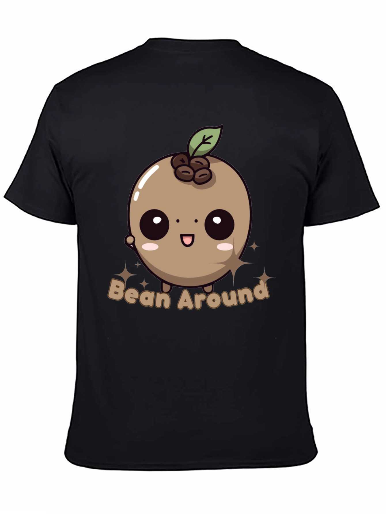 Black Bean Around T-Shirt - Kawaii Coffee Bean Design view 4