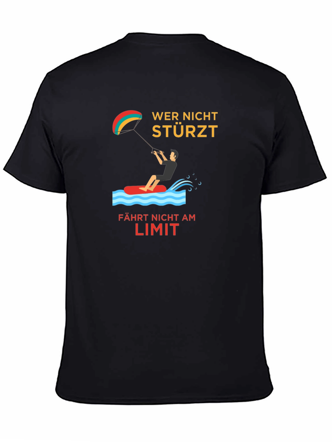 Black Kitesurfing Tee -  Wer Nicht Stürzt Design view 4