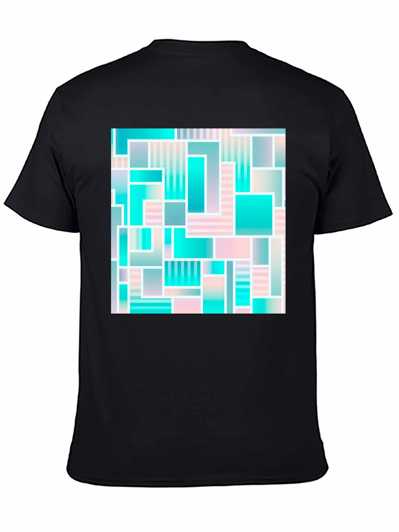 Black Geometric Abstract Teal & Pink T-Shirt view 4