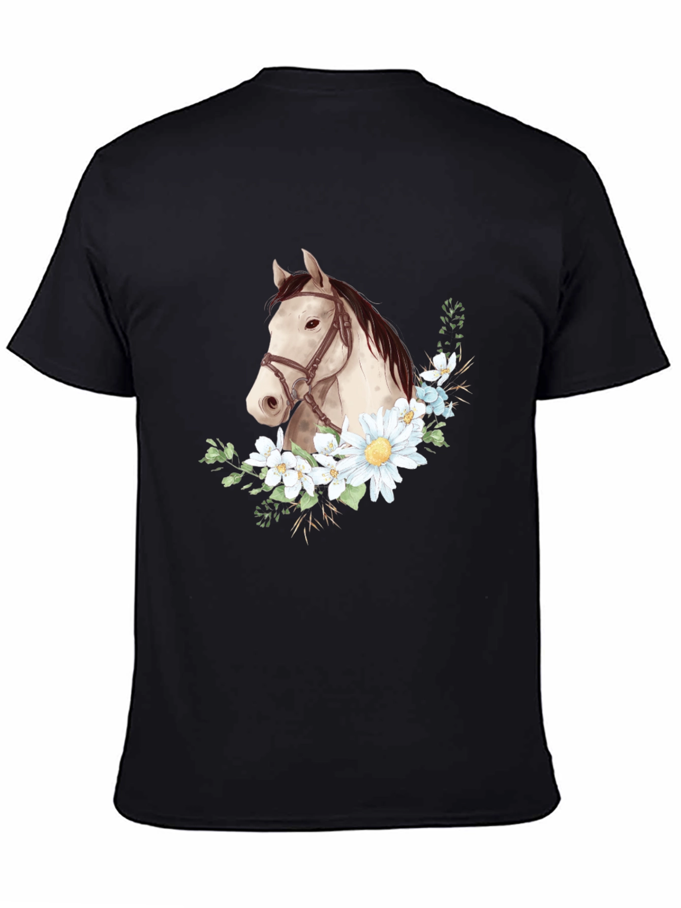 Black Horse & Floral Graphic Tee - Black view 4