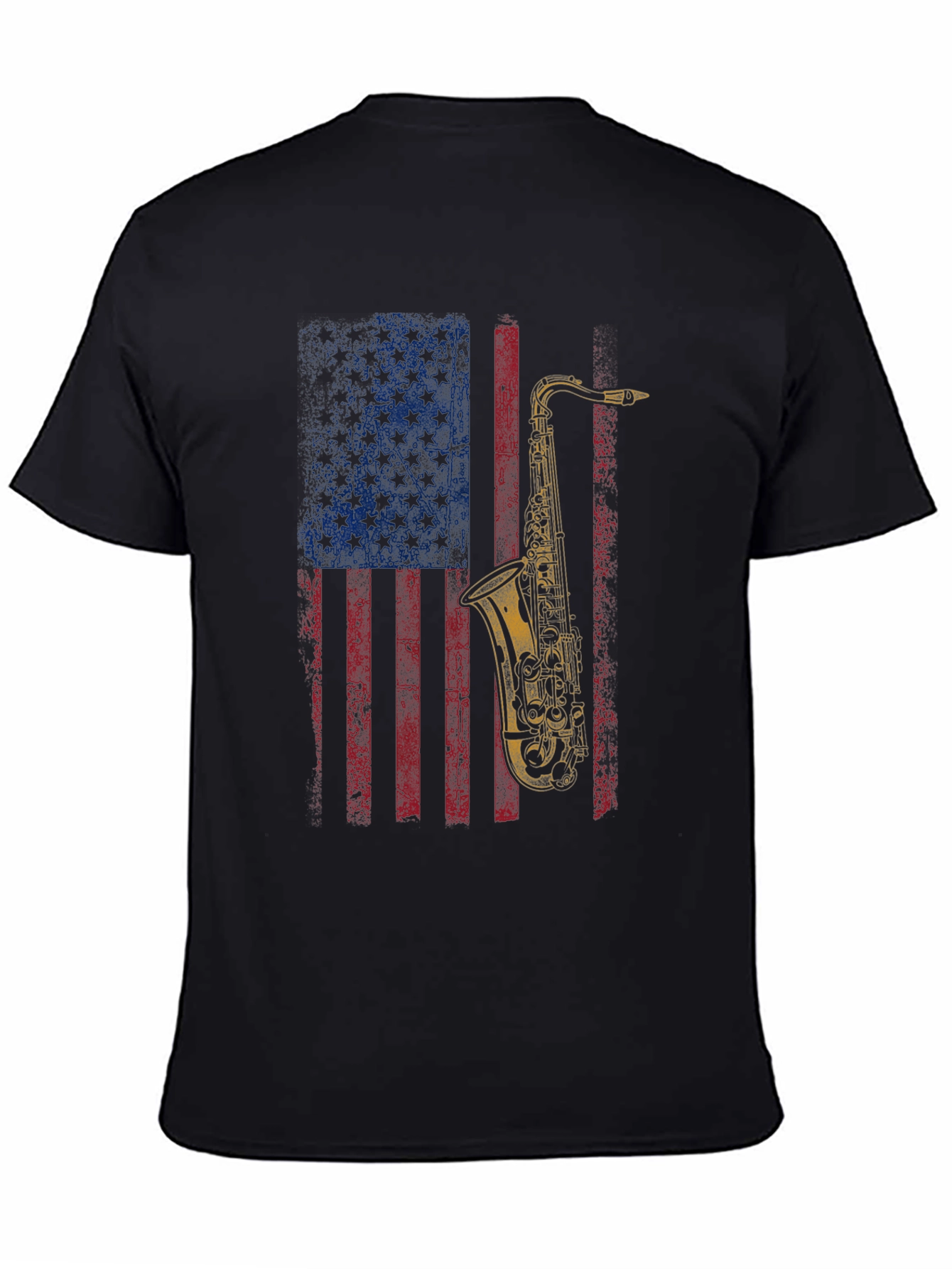 Black Saxophone American Flag Graphic T-Shirt view 4