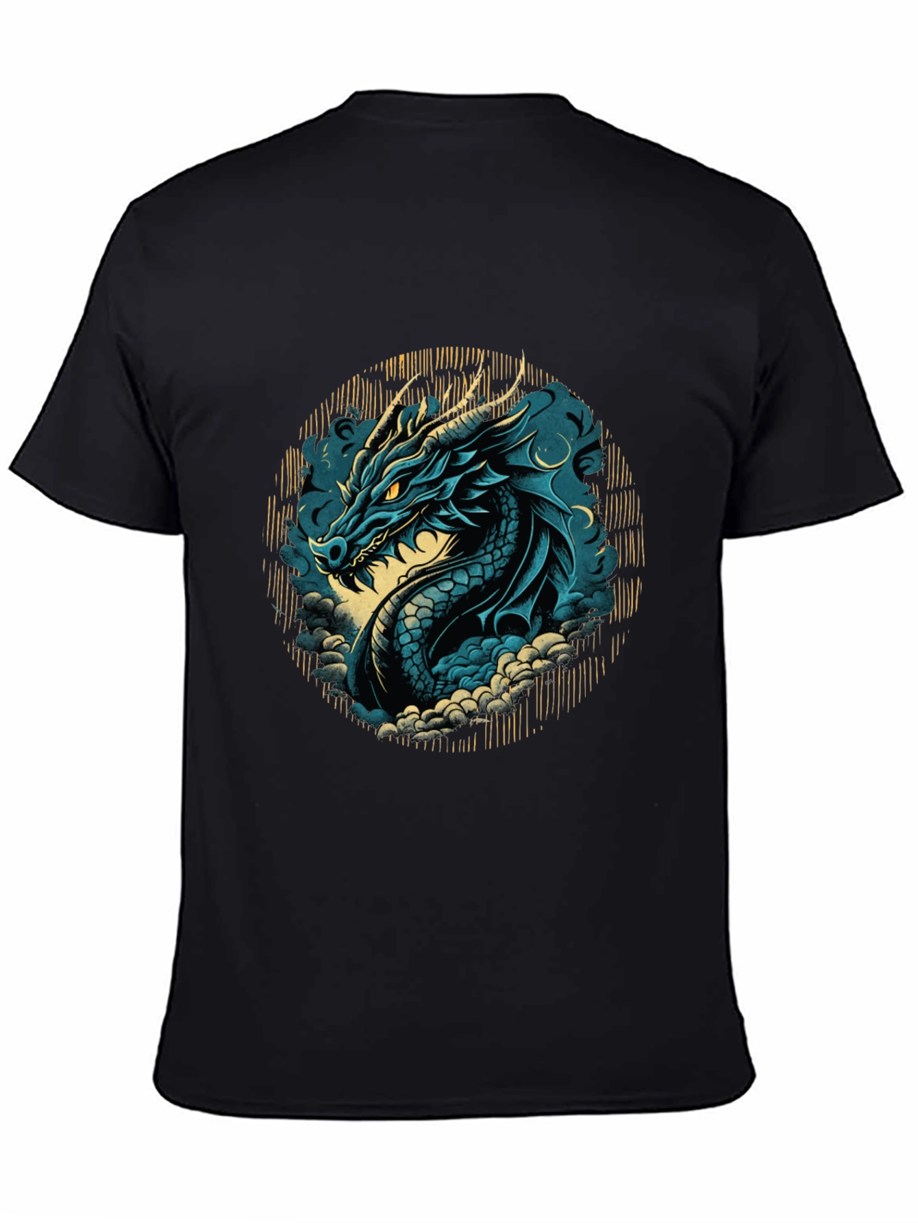 Black Blue Dragon Graphic Tee - Fantasy Style Shirt view 4