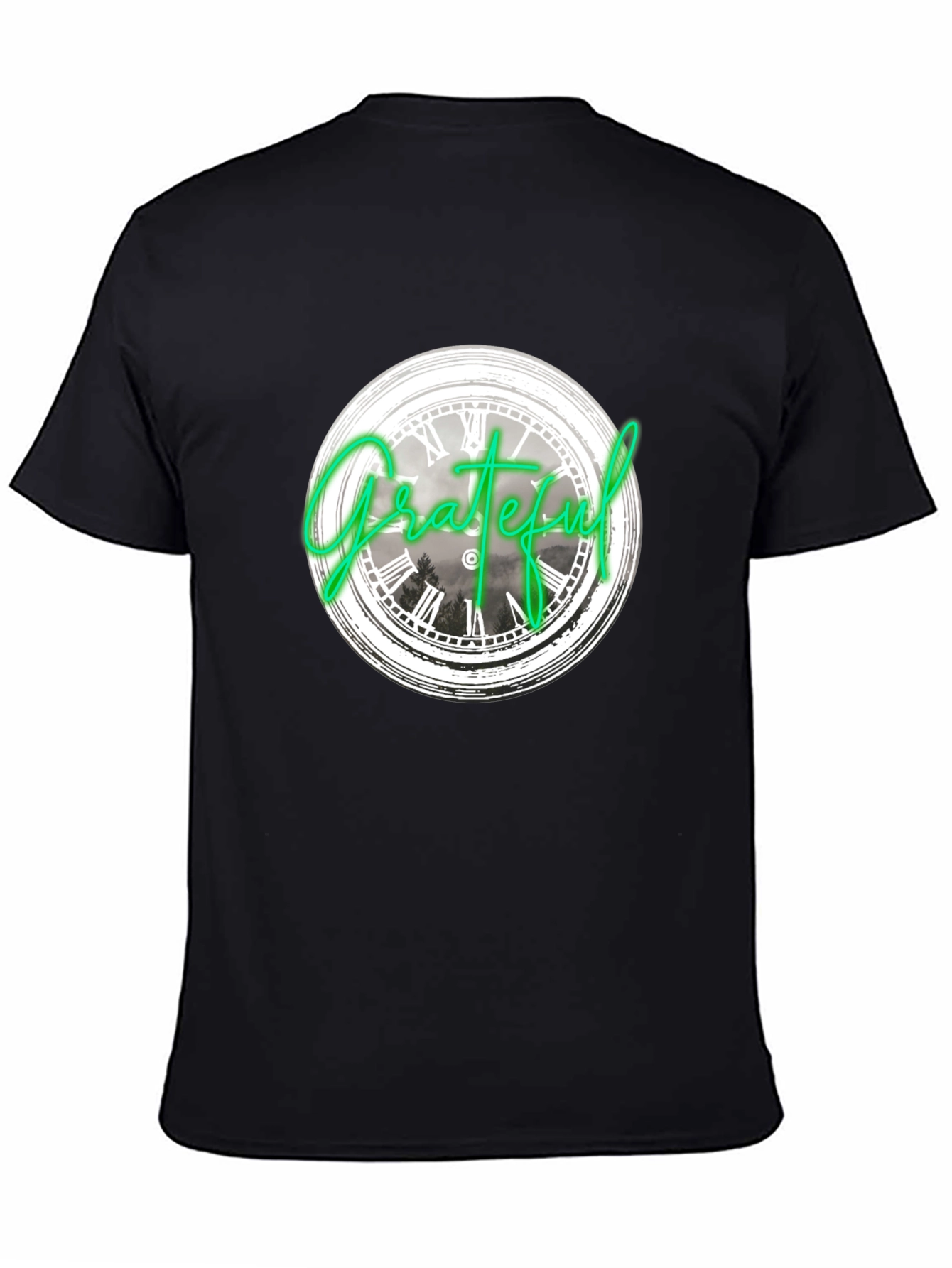 Black Grateful Clock Graphic Tee - Casual Black T-Shirt view 4