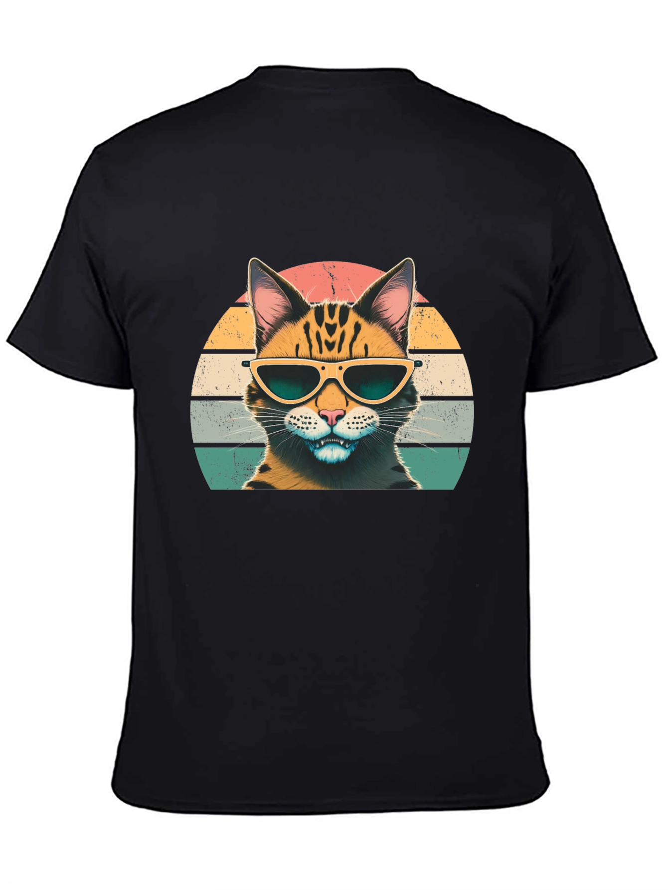 Black Cool Cat Graphic Tee - Retro Style view 4