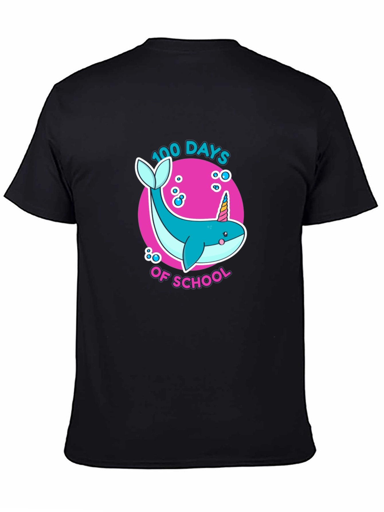 Black 100 Days of School Narwhal Unicorn Kids T-Shirt view 4