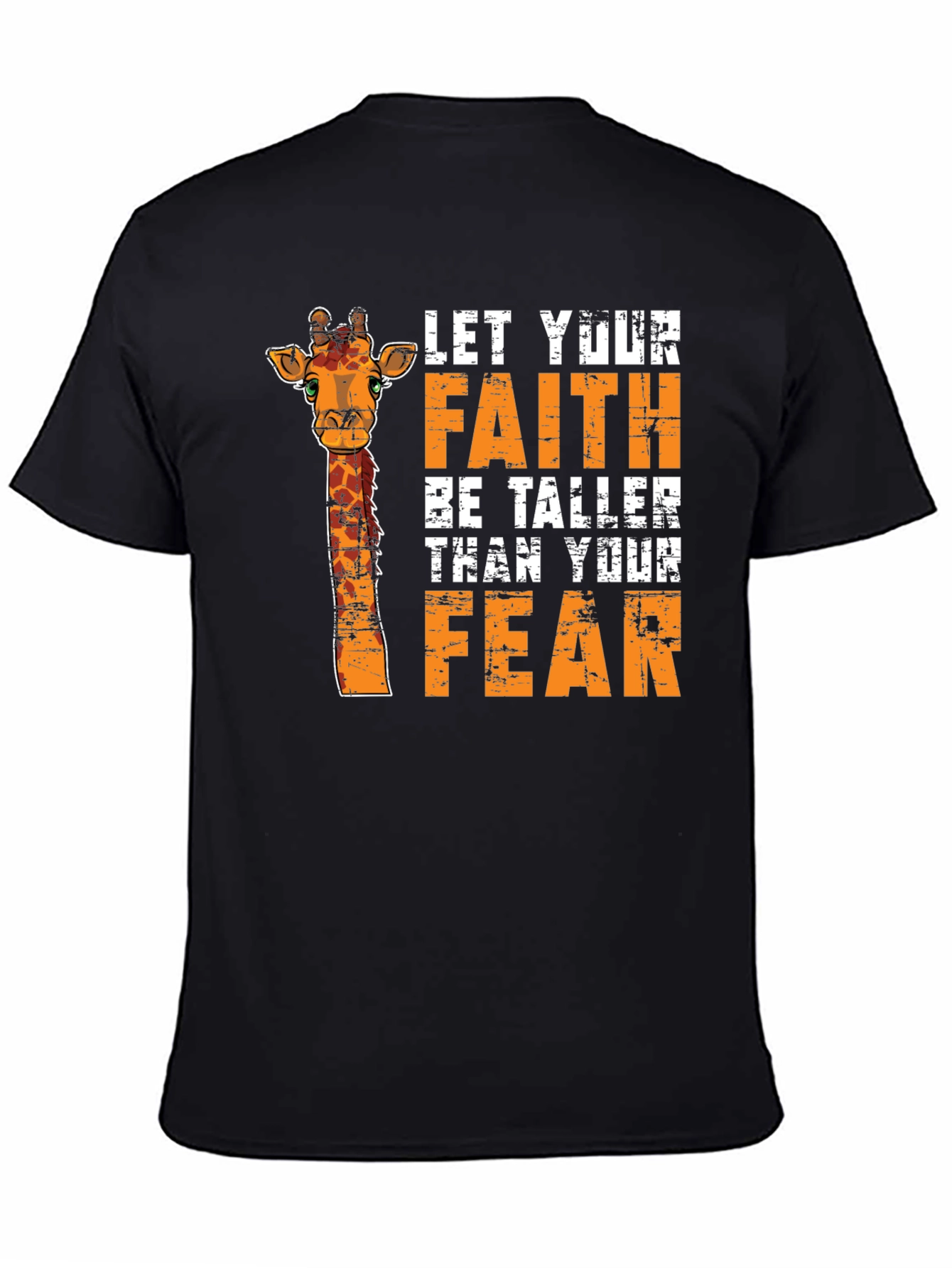 Black Faith Over Fear Giraffe Graphic Tee - Unisex Black T-Shirt view 4