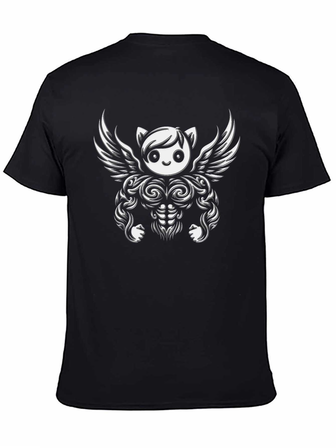 Black Funny Cartoon Angel Gym Bodybuilder T-Shirt view 4