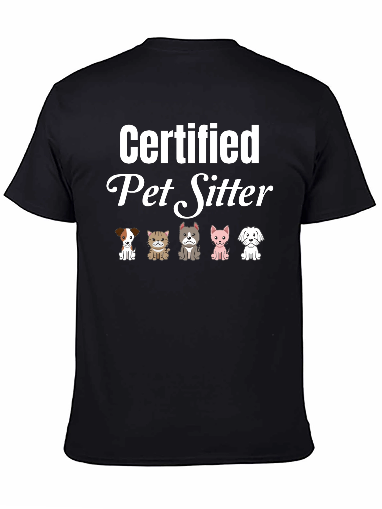 Black Certified Pet Sitter T-Shirt Cute Dogs & Cats view 4