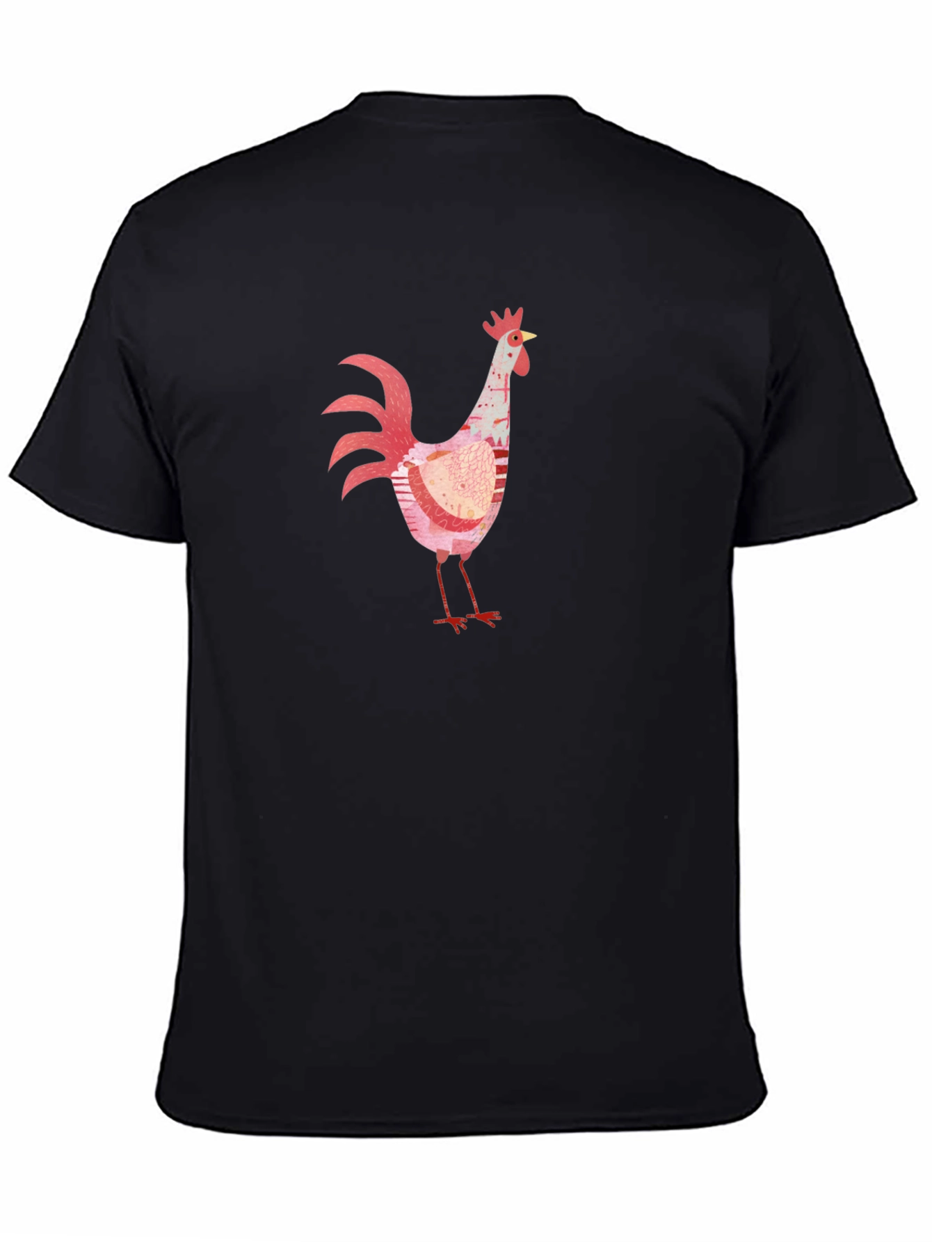 Black Whimsical Rooster Graphic Black T-Shirt view 4