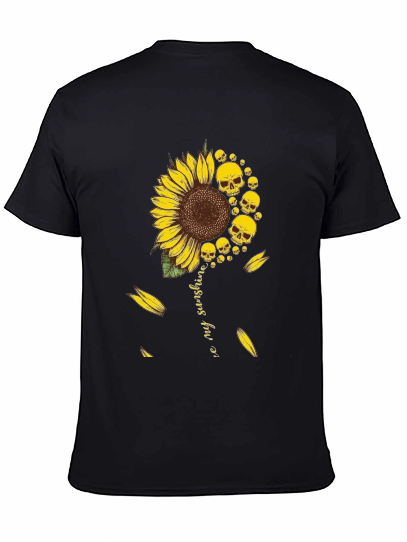Black Sunflower Skull Graphic T-Shirt - You Are My Sunshine Tee view 4