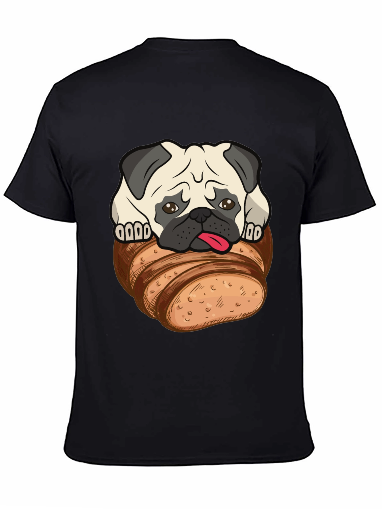 Black Pug in Bread Loaf Graphic T-Shirt view 4