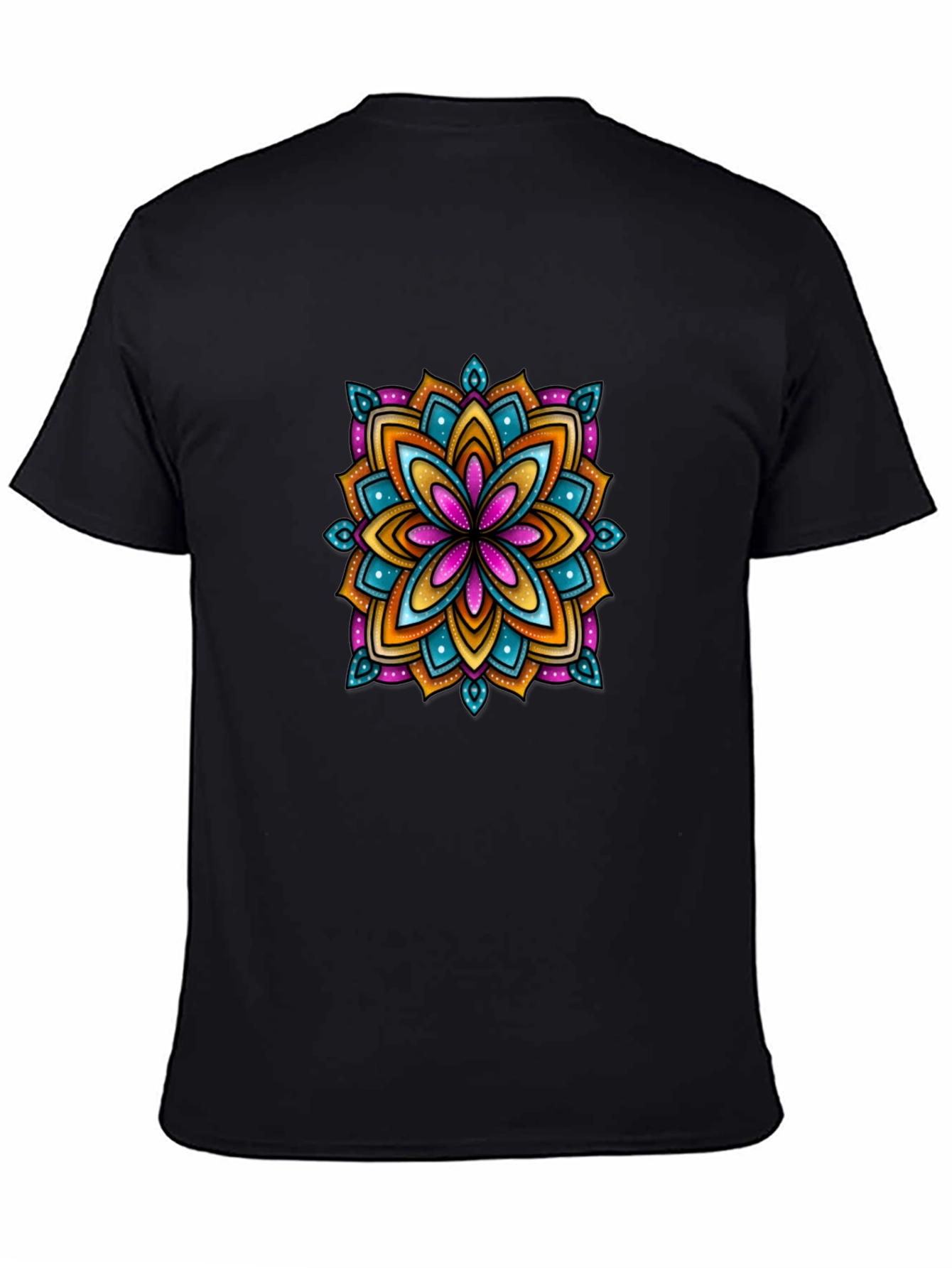 Black Vibrant Mandala Graphic Black T-Shirt view 4