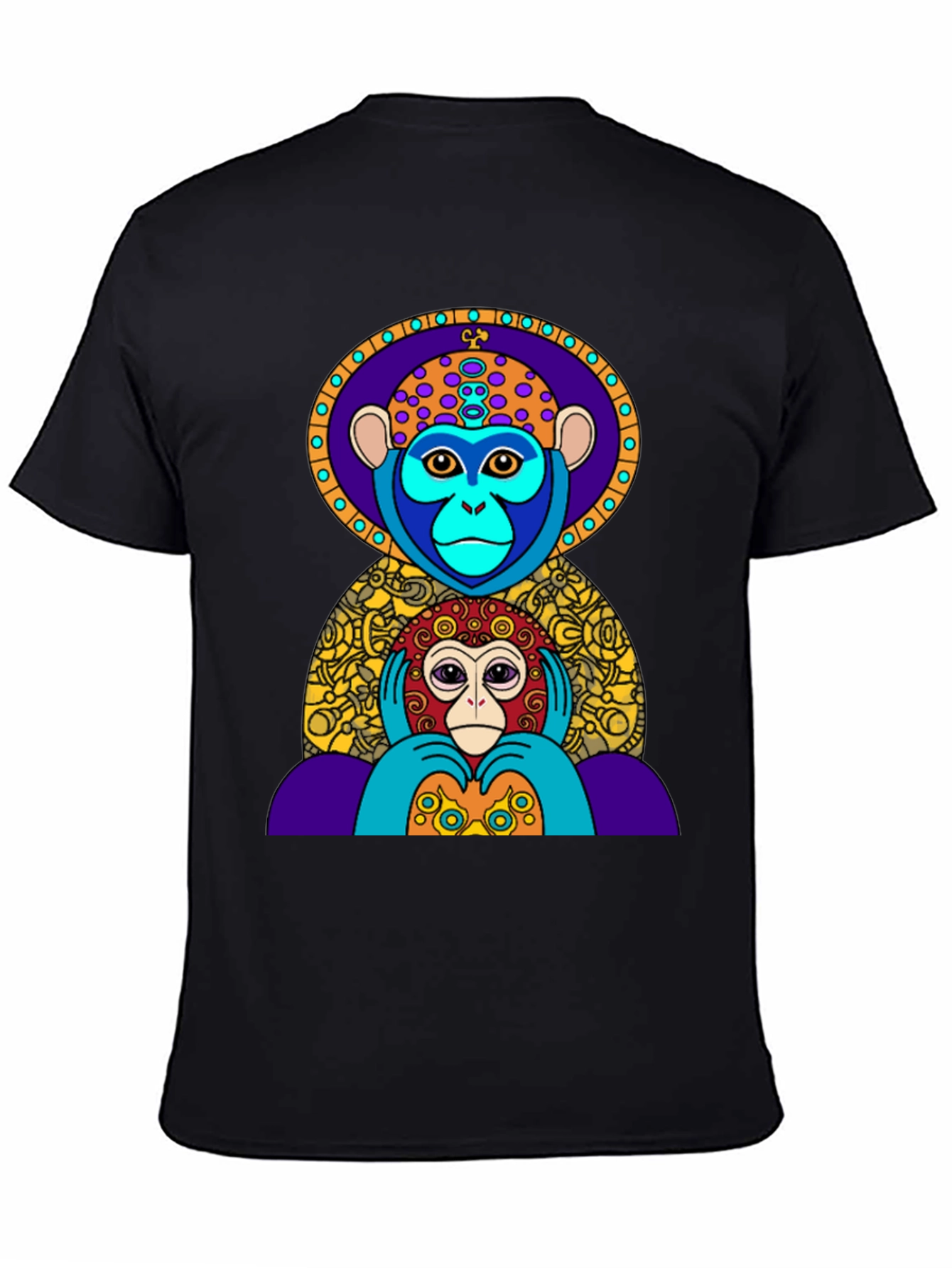 Black Colorful Monkey Graphic Tee - Artistic Design view 4