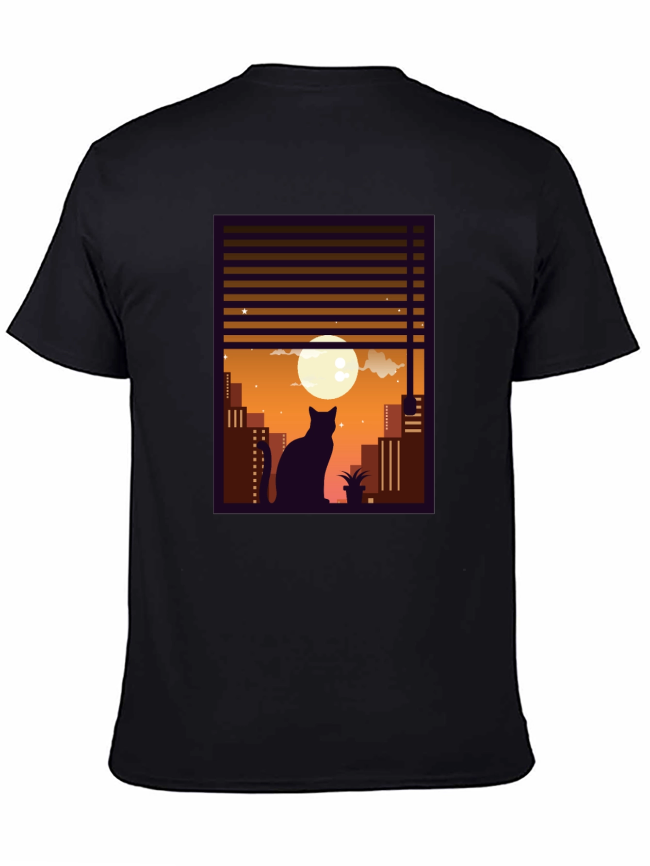 Black Urban Cat Silhouette T-Shirt view 4