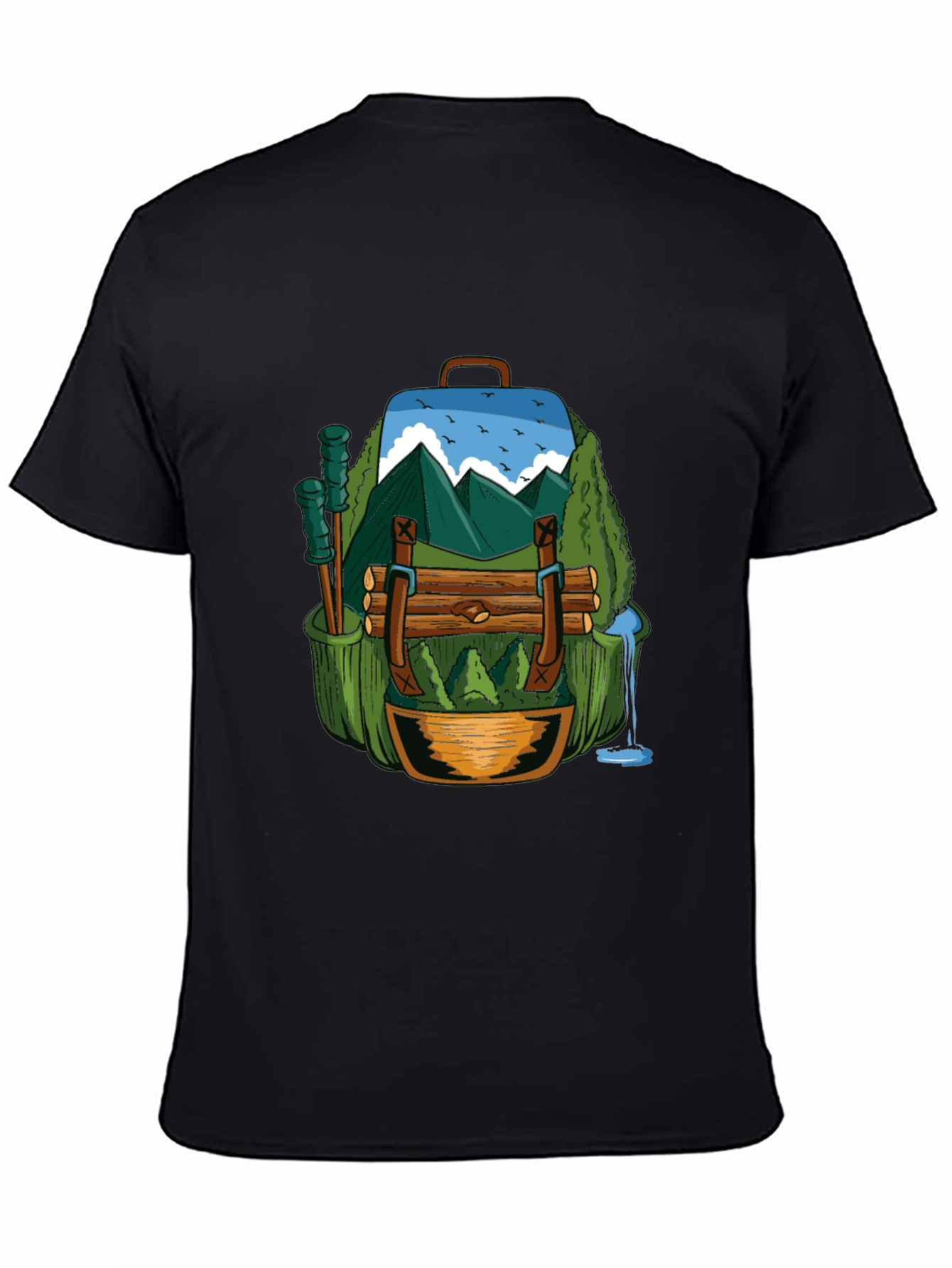 Black Nature Backpack T-Shirt: Adventure Ready view 4