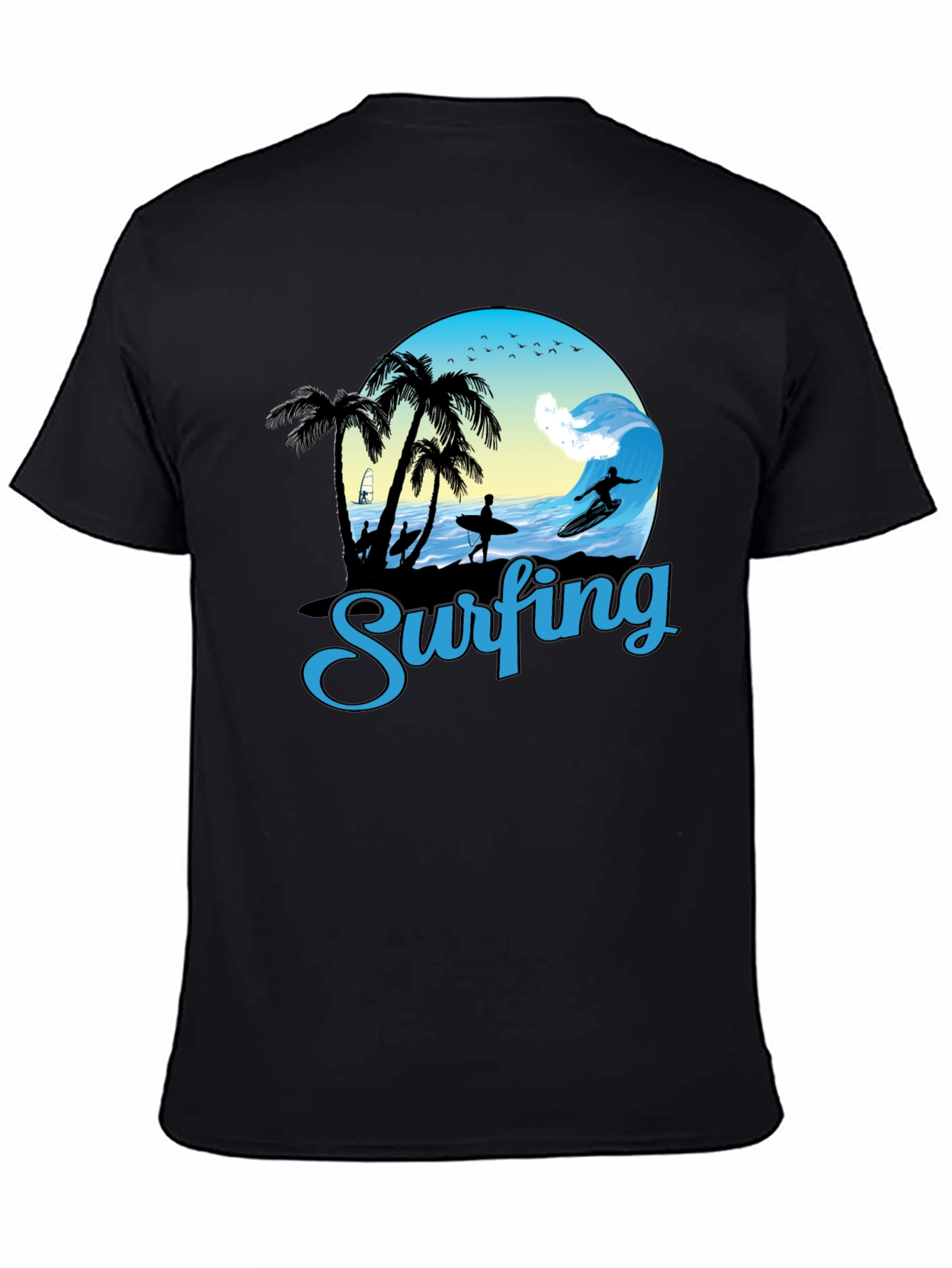 Black Surfing Graphic T-Shirt - Black Cotton Tee view 4