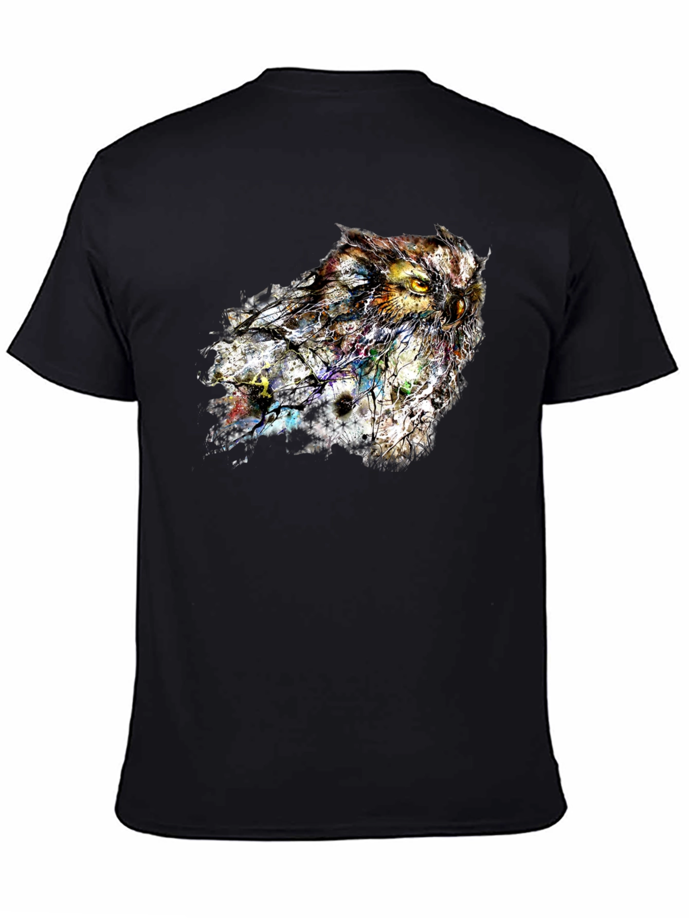 Black Abstract Owl Graphic Tee - Stylish Men's Black T-Shirt view 4