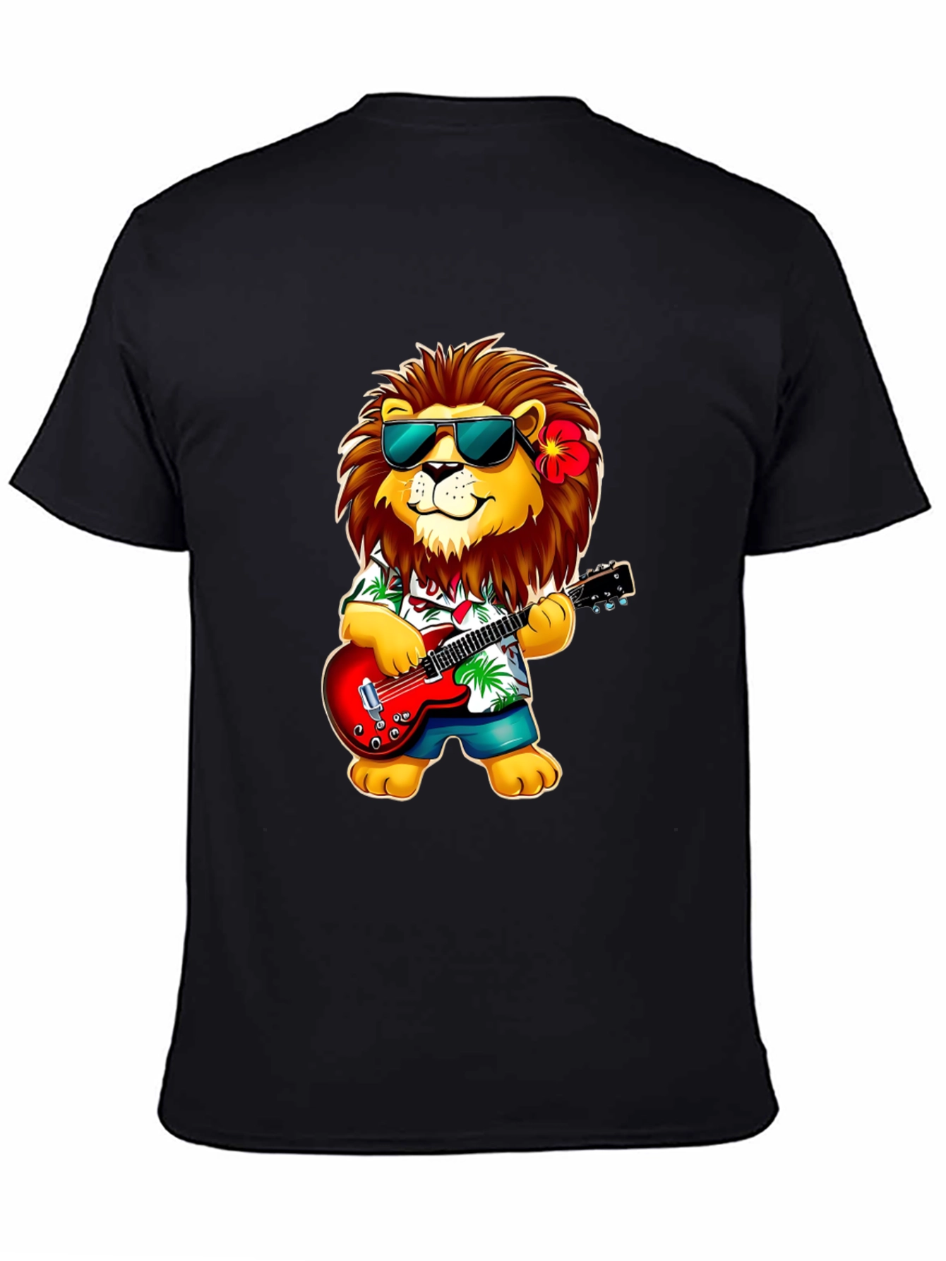 Black Lion Guitarist Graphic Tee - Cool Novelty Shirt view 4