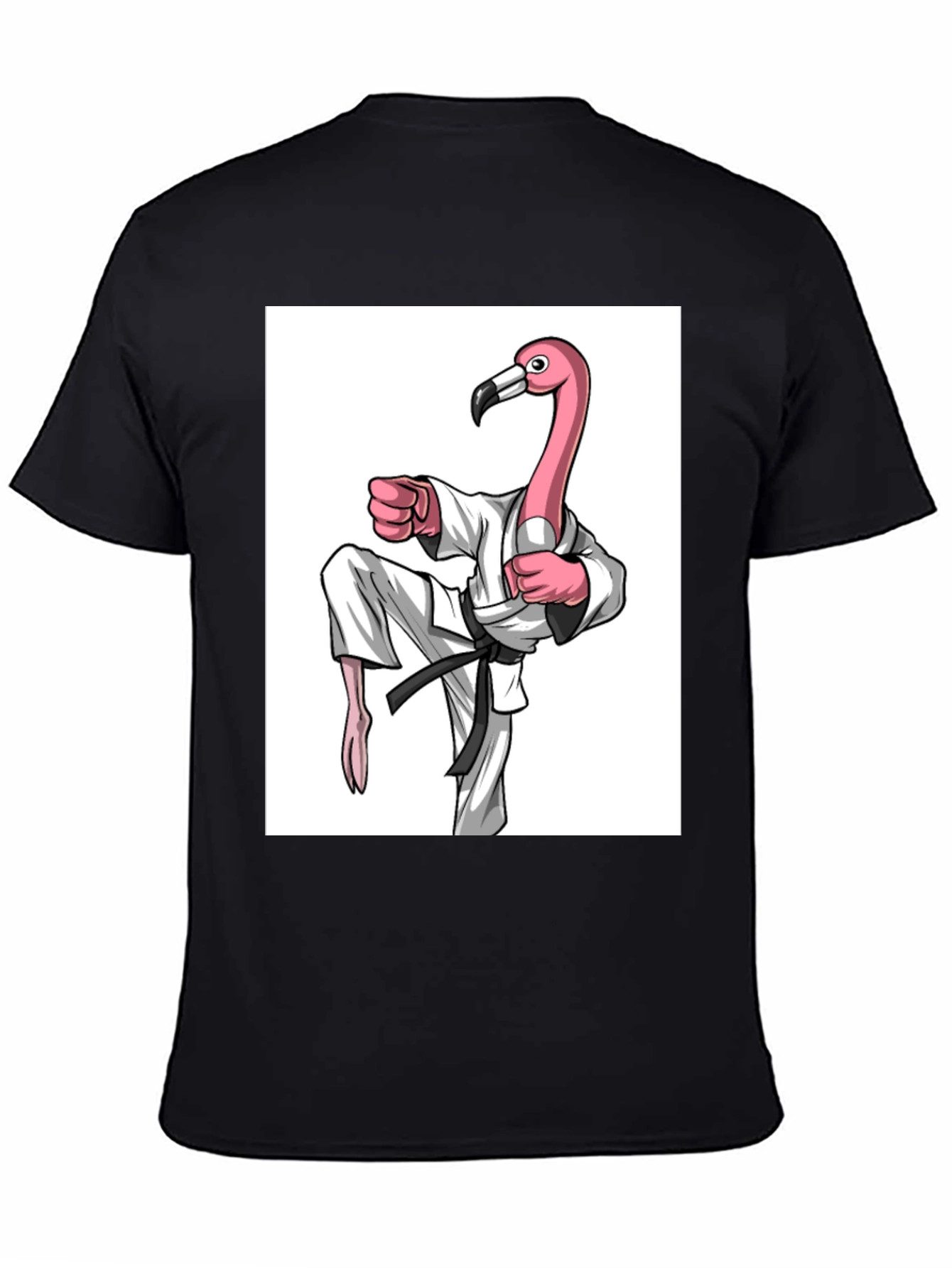 Black Karate Flamingo Black T-Shirt - Unique Graphic Tee view 4