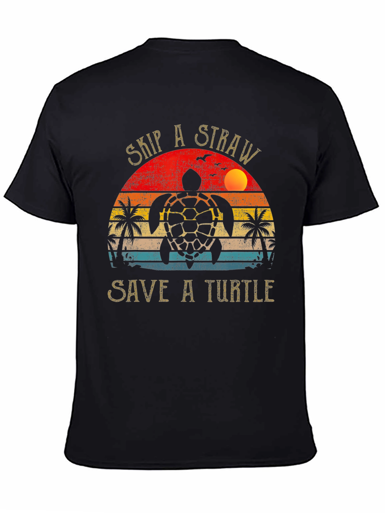 Black Skip a Straw Save a Turtle Graphic Tee view 4