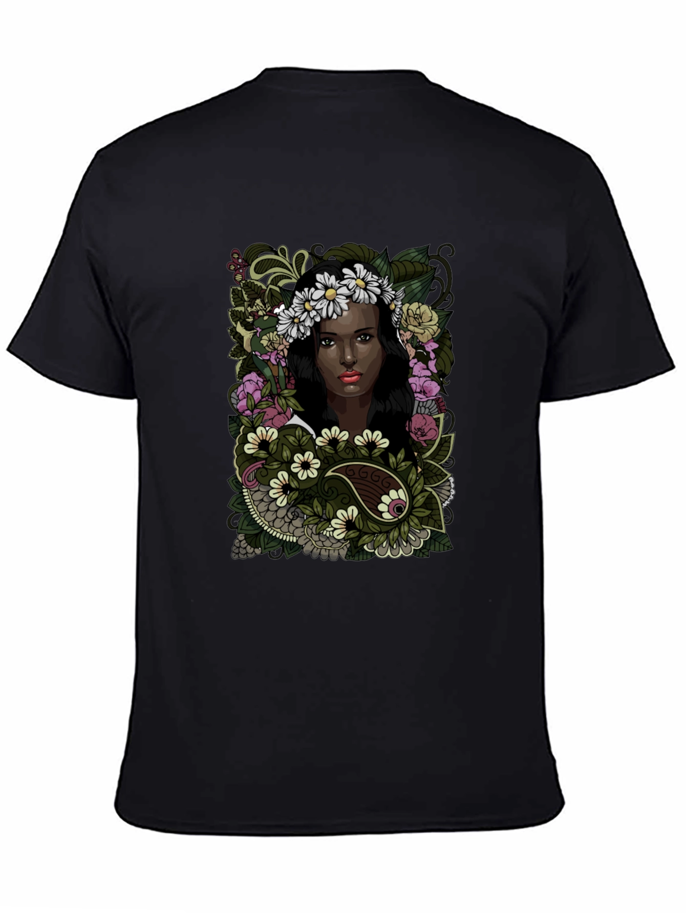 Black Floral Woman Graphic Tee - Soft Cotton Comfort view 4