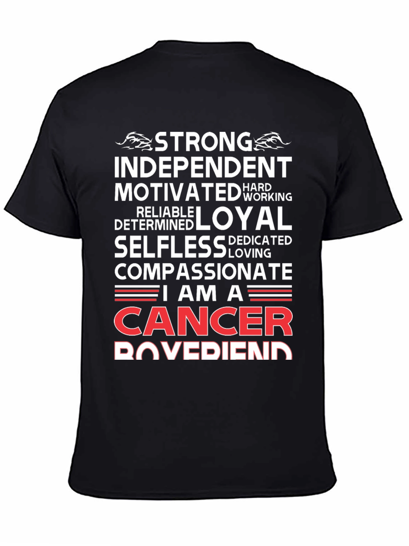 Black Cancer Zodiac T-Shirt - Strong, Loyal, Compassionate view 4