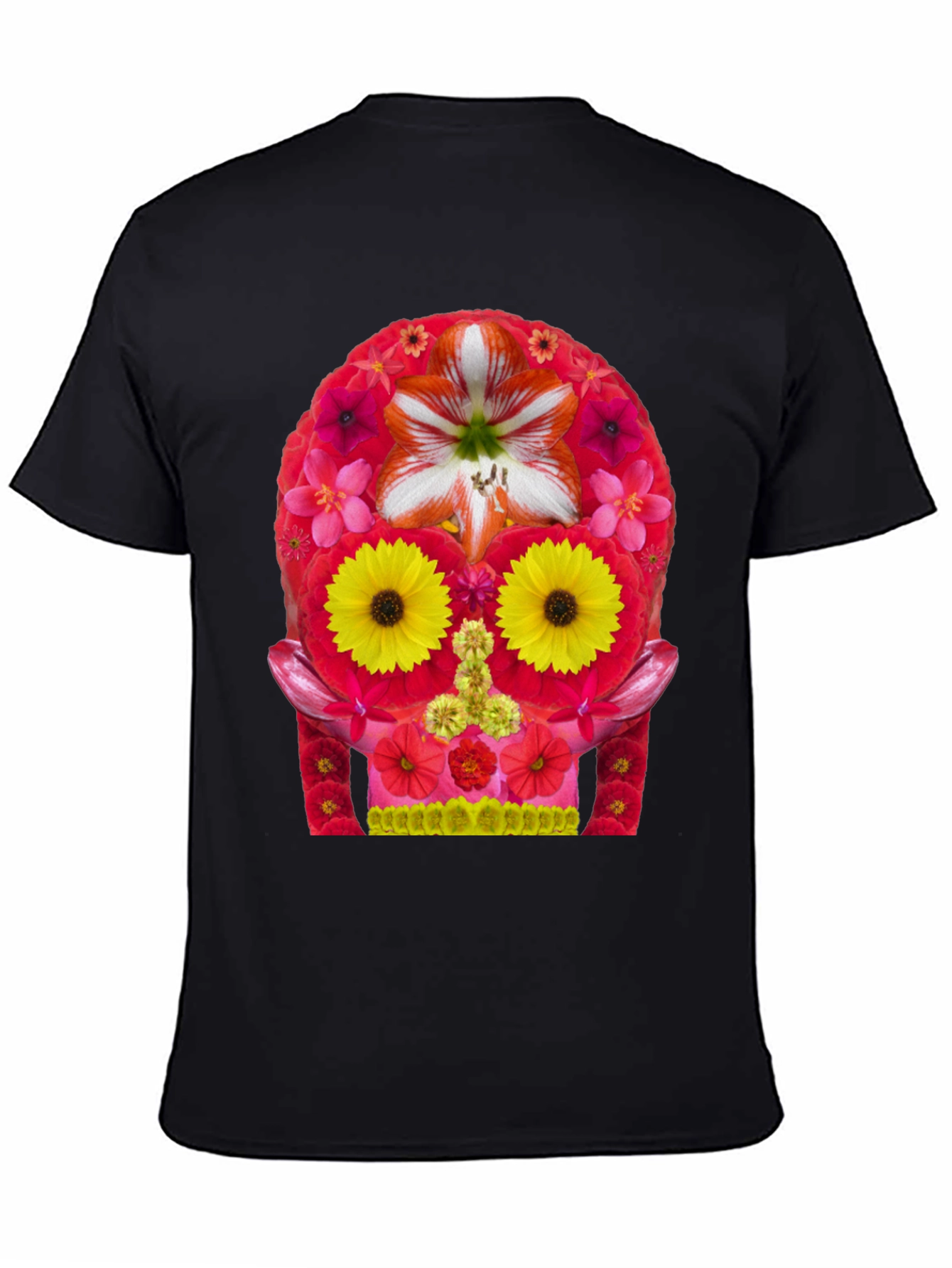 Black Floral Skull Graphic Tee - Men's Black T-Shirt view 4