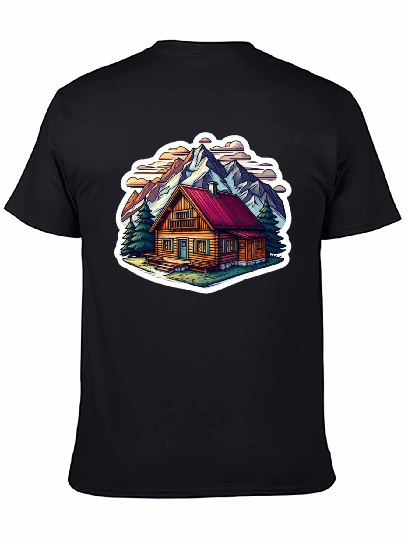 Black Cabin in the Mountains Graphic T-Shirt view 4