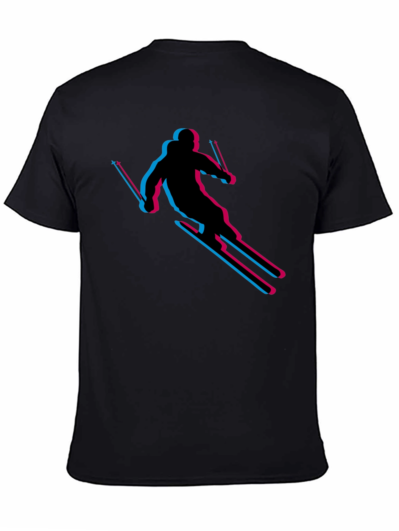 Black Retro Skiing T-Shirt - Black Cotton Blend view 4