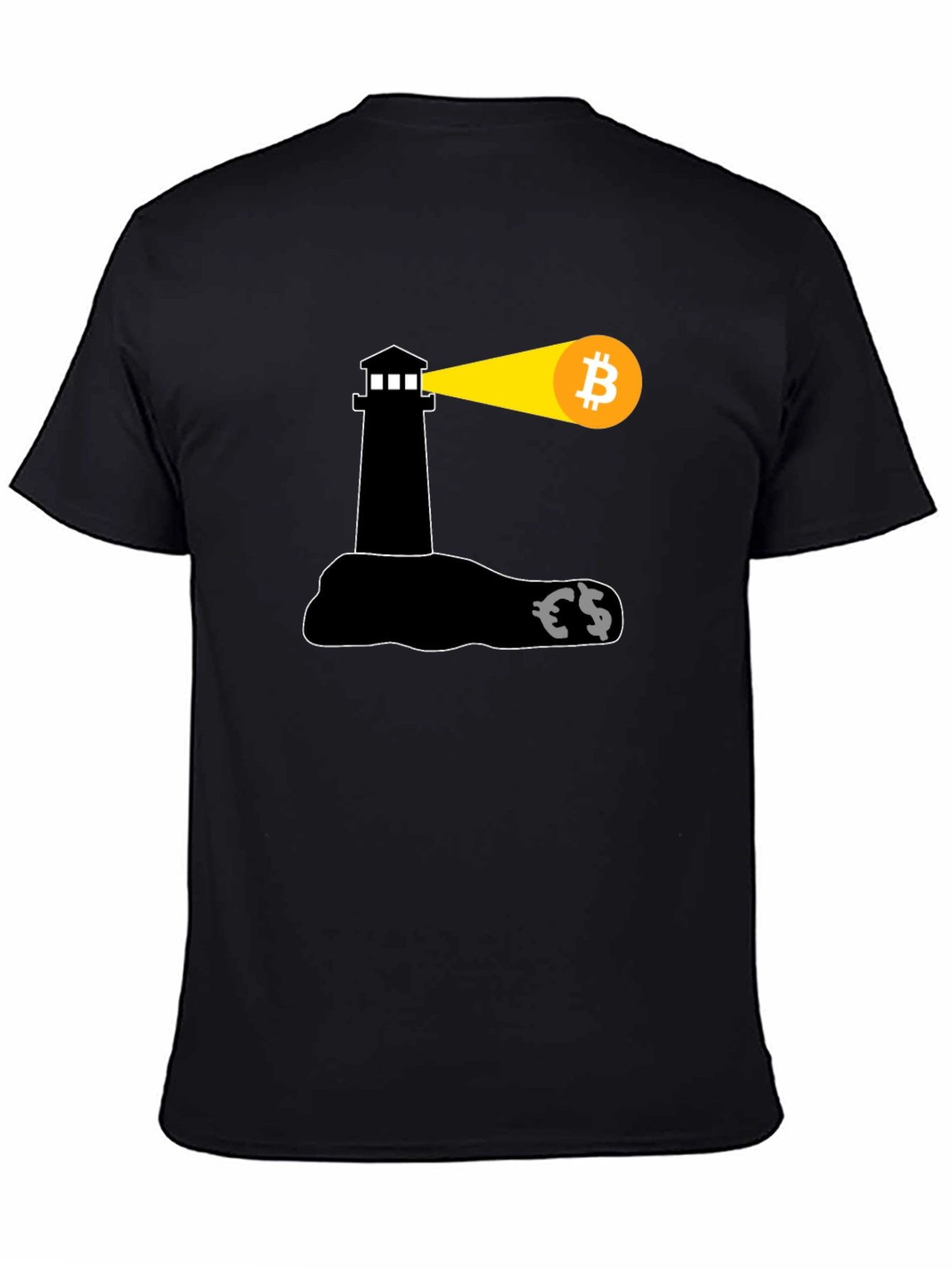 Black Bitcoin Lighthouse Black T-Shirt view 4
