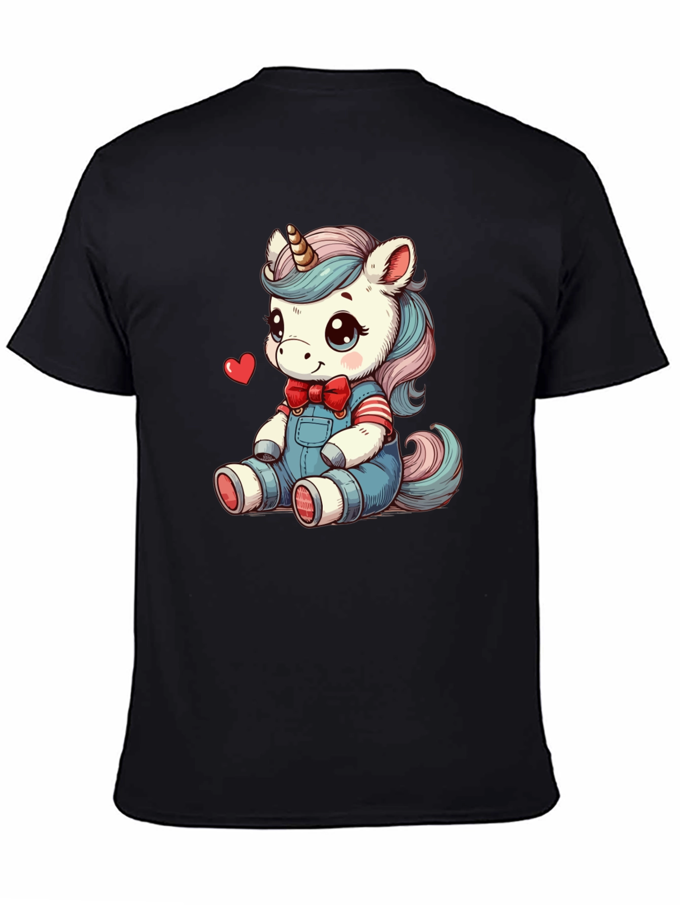 Black Cute Cartoon Unicorn Graphic T-Shirt view 4