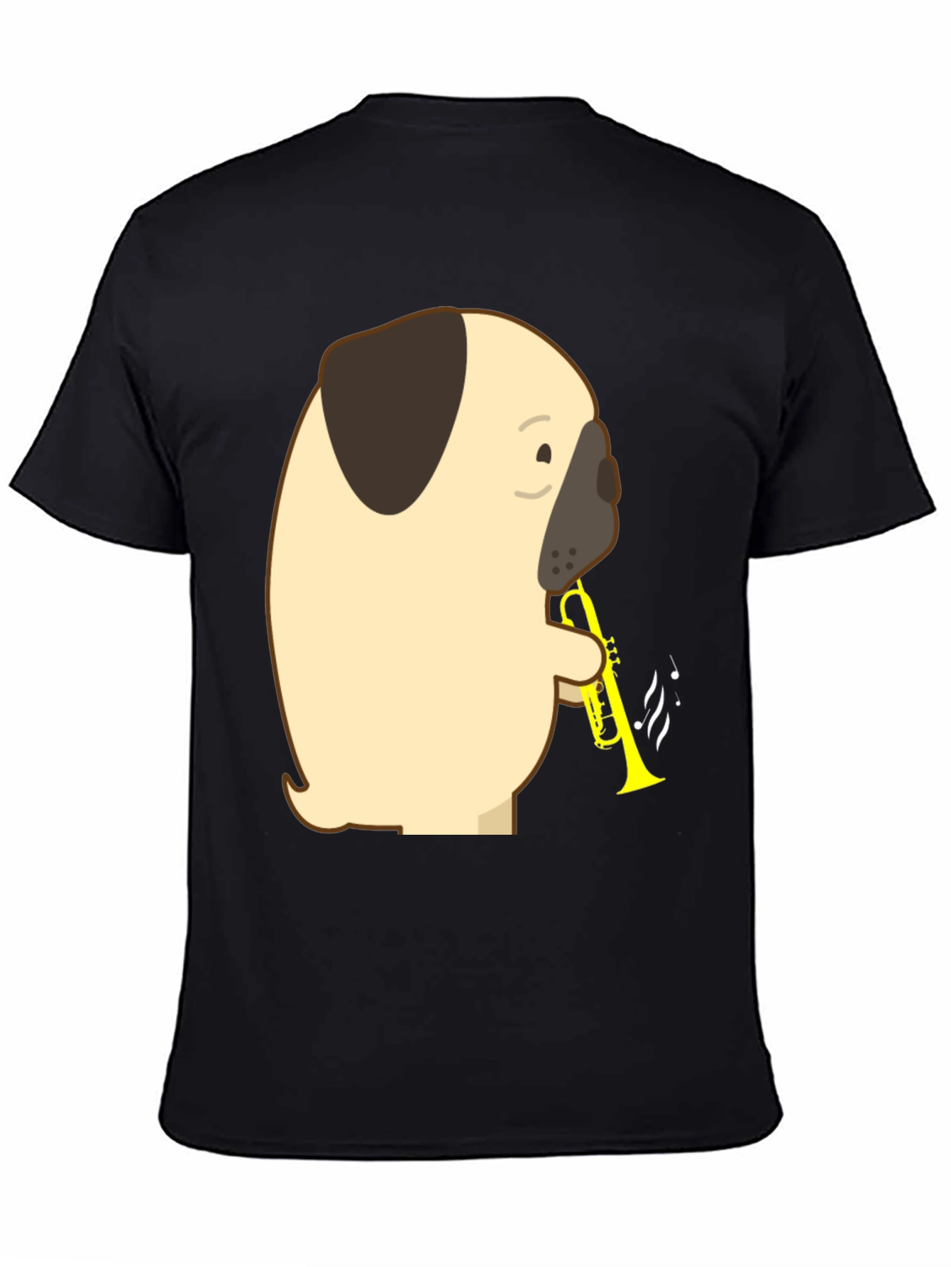 Black Pug Trumpet T-Shirt - Musical Dog Tee view 4