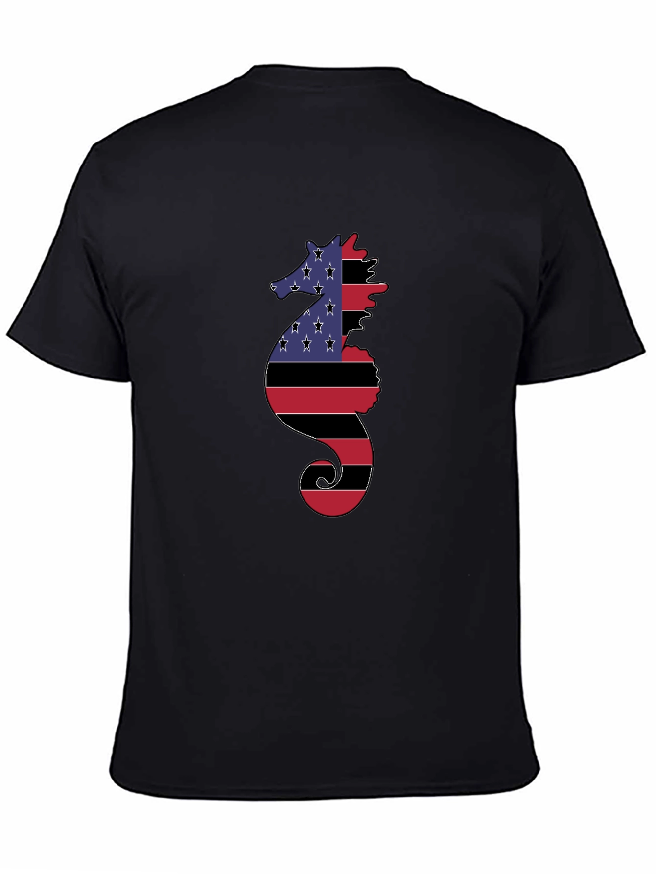 Black American Flag Seahorse Graphic Tee view 4